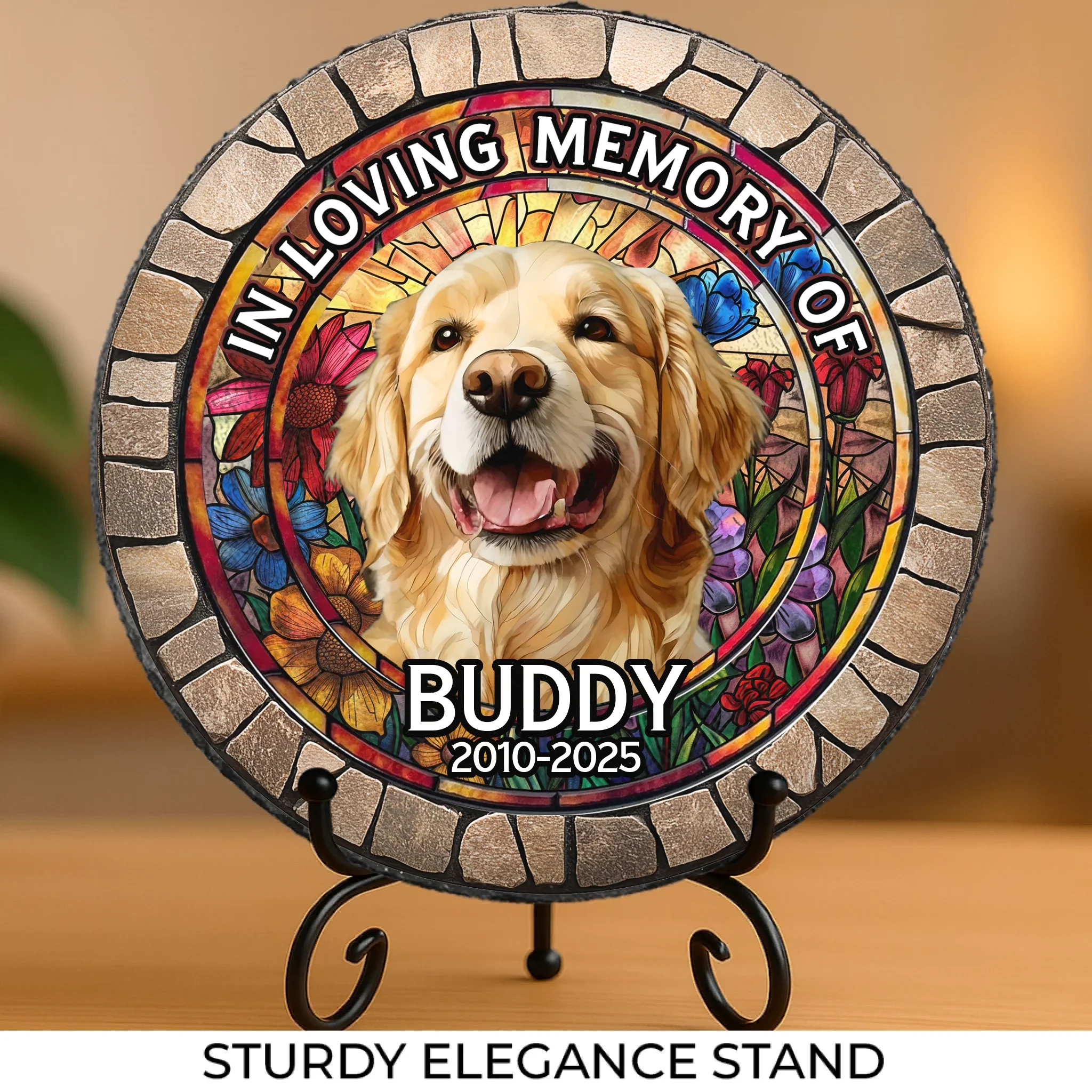 Custom Photo My Pawprints May No Longer Be In Your House - Memorial Personalized Custom 3D Mosaic Faux Stained Glass Print Round Shaped Memorial Stone - Sympathy Gift For Pet Owners, Pet Lovers - Image 3
