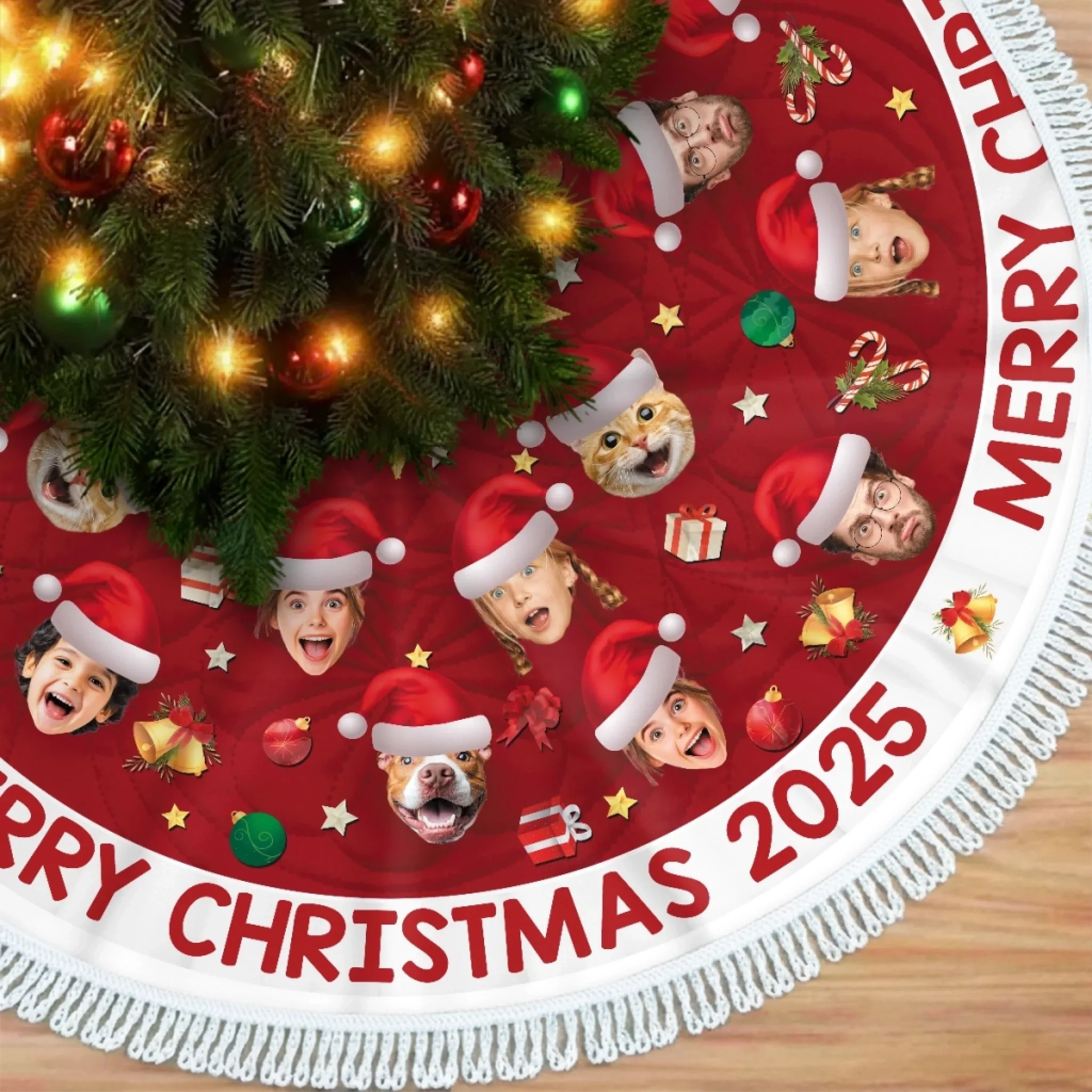 Custom Photo Tree Skirt - Personalized Christmas Birthday Gifts For Family, Dog Cat Lovers - Festive Faces, Furry Places - Image 3