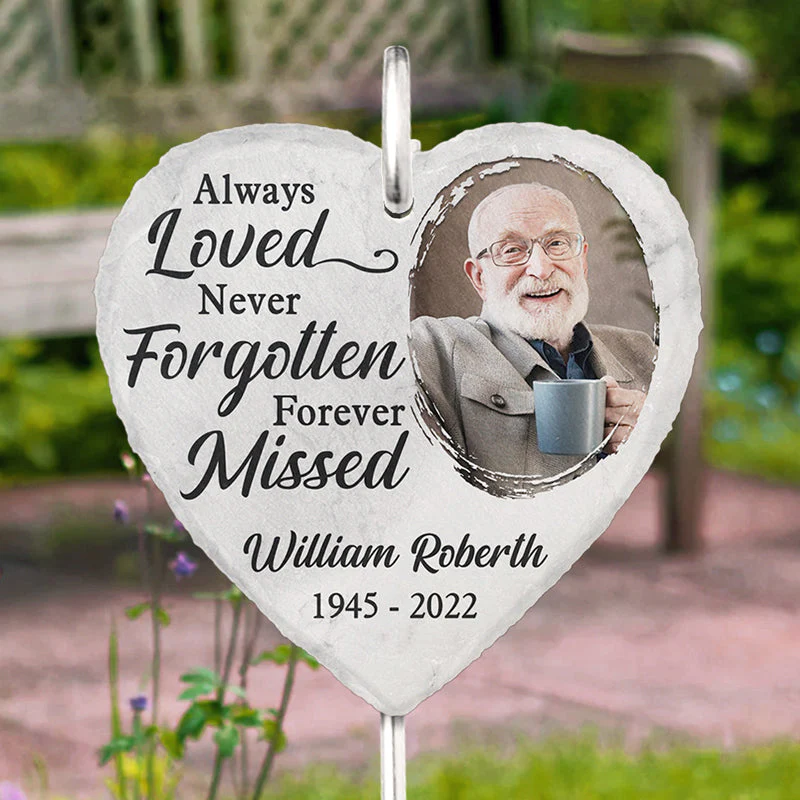 Custom Photo Never Forgotten - Memorial Personalized Custom Heart Shaped Memorial Garden Slate & Hook - Sympathy Gift For Family Members - Image 3