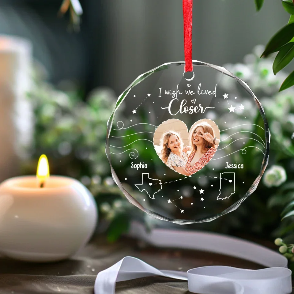 Custom Photo No Matter The Distance, Friends Stay Close In Heart - Bestie Personalized Custom Circle Glass Ornament - Christmas Gift For Best Friends, BFF, Sisters - Image 4