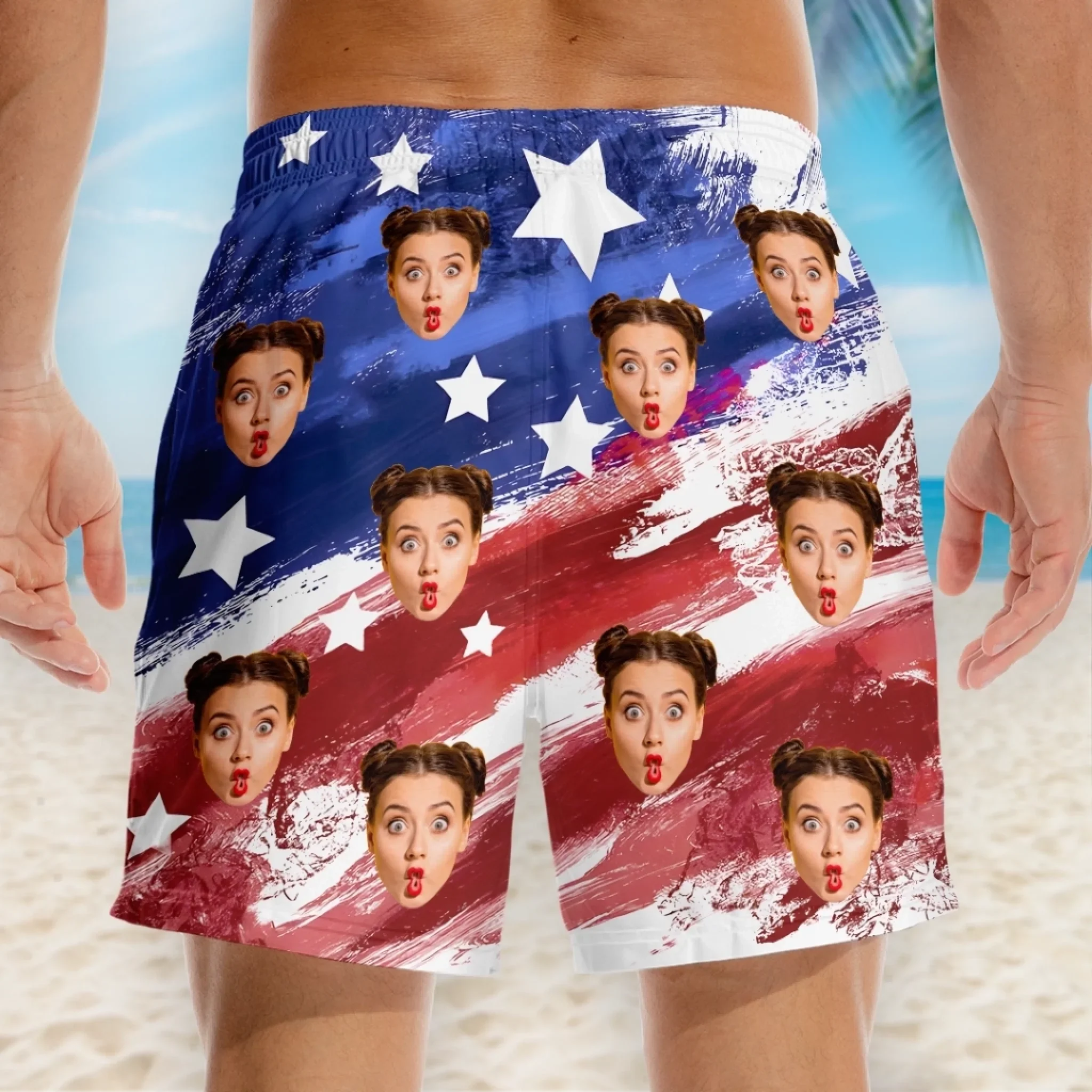 Custom Photo One Nation, One Crazy Fam - Family Personalized Custom Tropical Hawaiian Aloha Men Beach Shorts - Summer Vacation Gift For Family Members, Pet Owners, Pet Lovers - Image 3