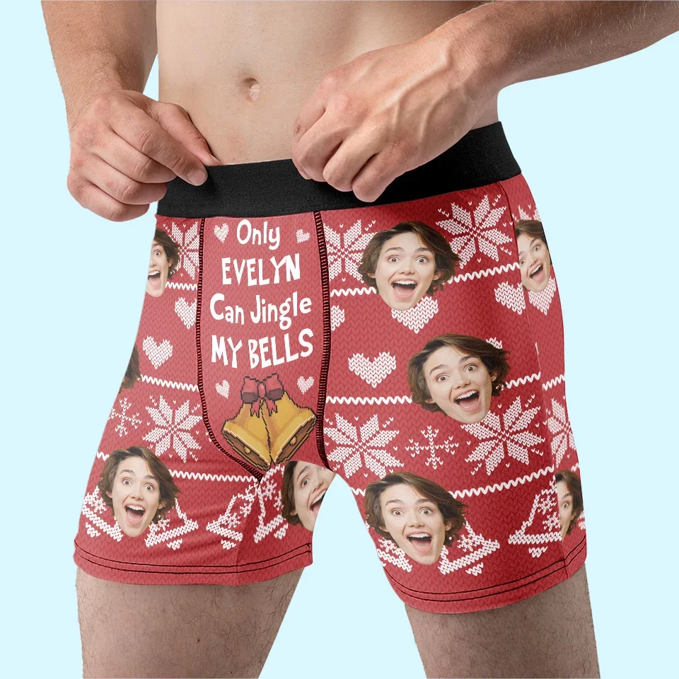 Custom Photo Only Me Can Jingle Your Bells - Funny Personalized Custom Boxer Briefs, Men's Boxers - Christmas Gift For Boyfriend, Husband, Anniversary - Image 5