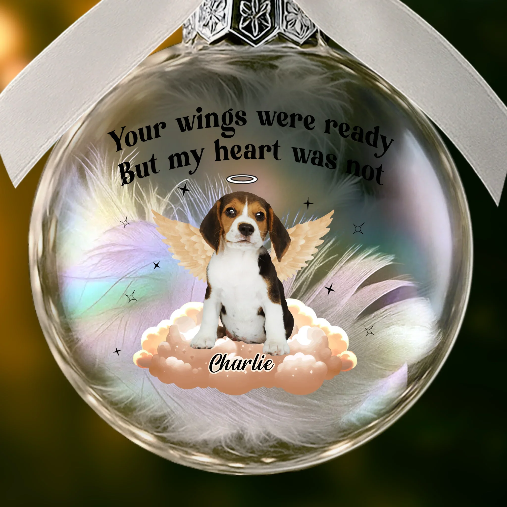 Custom Photo Ornament Ball - Personalized Pet Memorial Sympathy Gifts For Dogs, Cats - Angel Paws Watching Over Me - Image 2