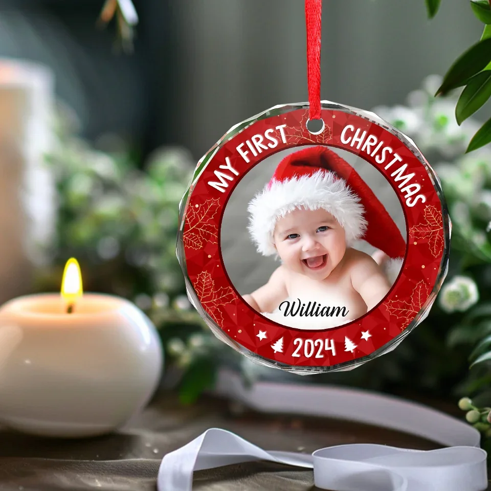 Custom Photo Our Little One Is The Greatest Gift We Could Ever Receive - Family Personalized Custom Circle Glass Ornament - Christmas Gift For Baby Kids, Newborn Baby, First Christmas - Image 5