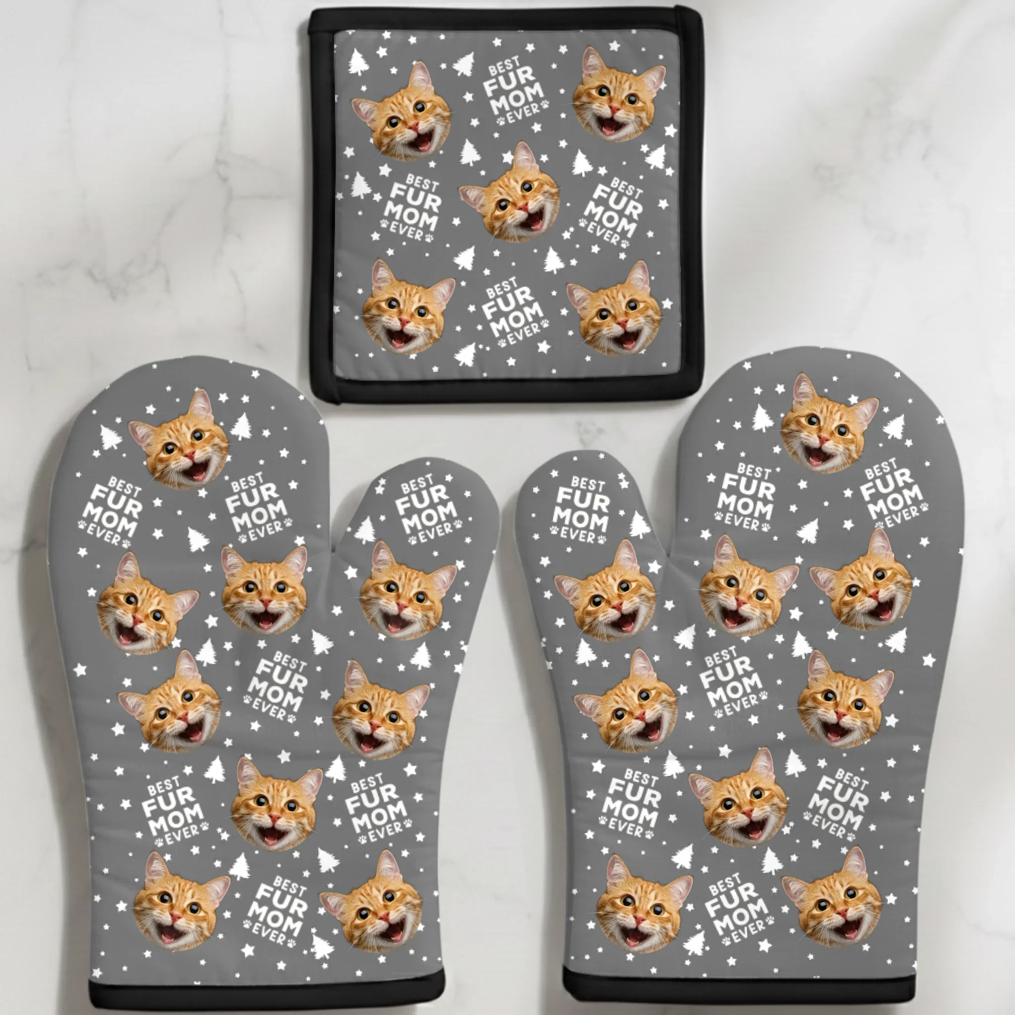 Custom Photo Oven Mitt And Pot Holder Set - Personalized Christmas Birthday Gifts For Mom, Grandma, Dog Cat Lovers - Best Fur Mom Ever - Image 2