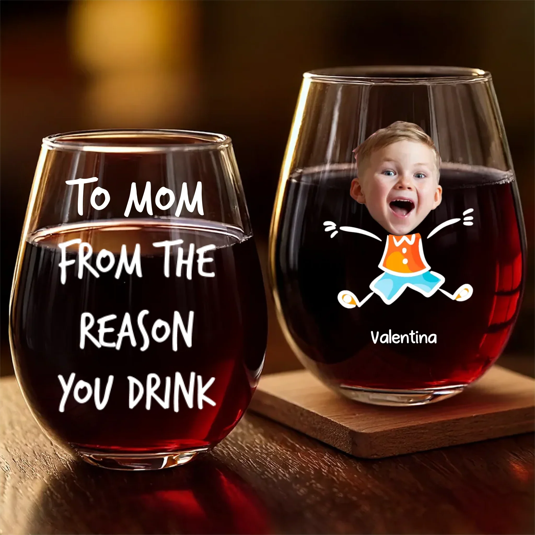 Custom Photo Perfect For The Woman Who Loves A Cozy Evening - Family Personalized Custom Wine Glass - Gift For Mom, Grandma - Image 2