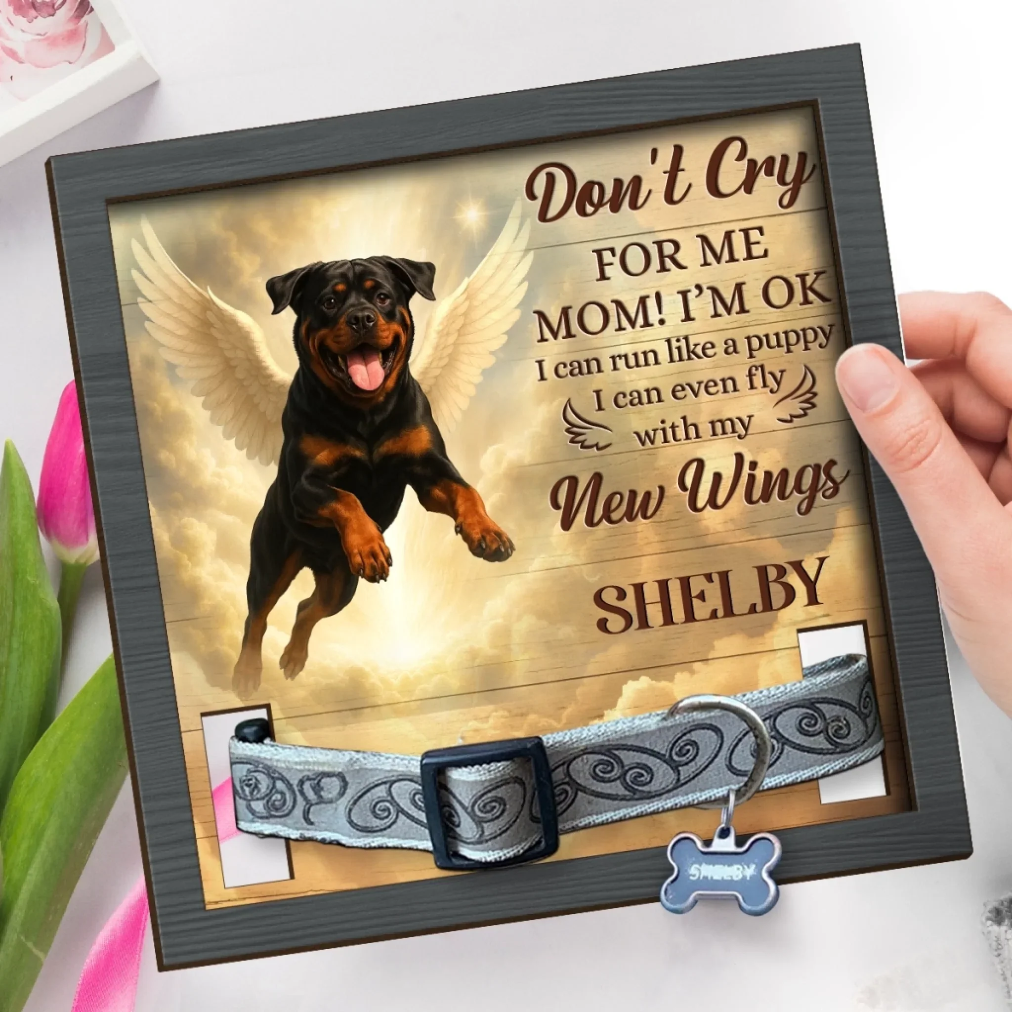 Custom Photo Pet Loss Sign, Collar Frame - Personalized Pet Memorial Sympathy Gifts For Dogs - My Spirit Soars Above - Image 3