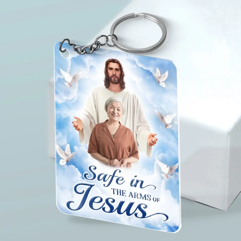 Custom Photo Safe In The Arms Of Jesus - Memorial Personalized Custom Shaped Acrylic Keychain - Sympathy Gift For Family Members - Image 3