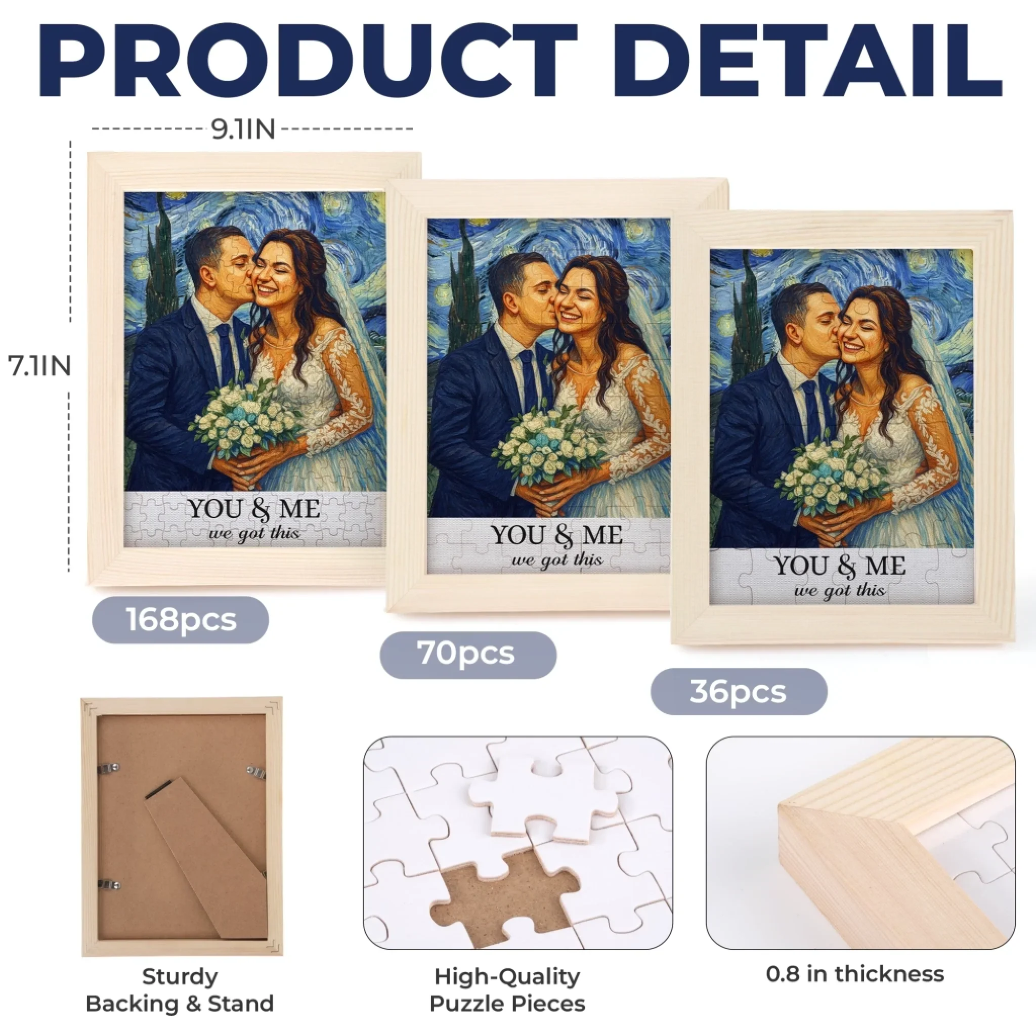 Custom Photo Starry Night Puzzle With Wooden Frame - Personalized Anniversary Wedding Gifts For Husband And Wife, Him And Her - A Masterpiece Made Of Love - Image 8