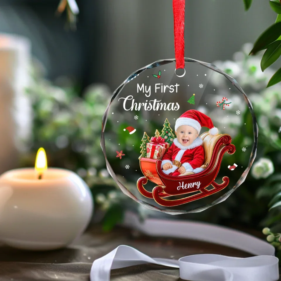 Custom Photo Sweet Dreams, Little Angel - Family Personalized Custom Circle Glass Ornament - Christmas Gift For Baby Kids, Newborn Baby, First Christmas - Image 5