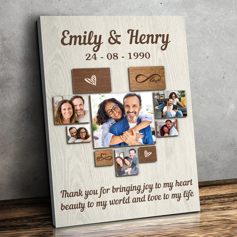 Custom Photo Thanks For Bringing Joy To My Heart - Couple Personalized Custom Vertical Canvas - Gift For Husband Wife, Anniversary