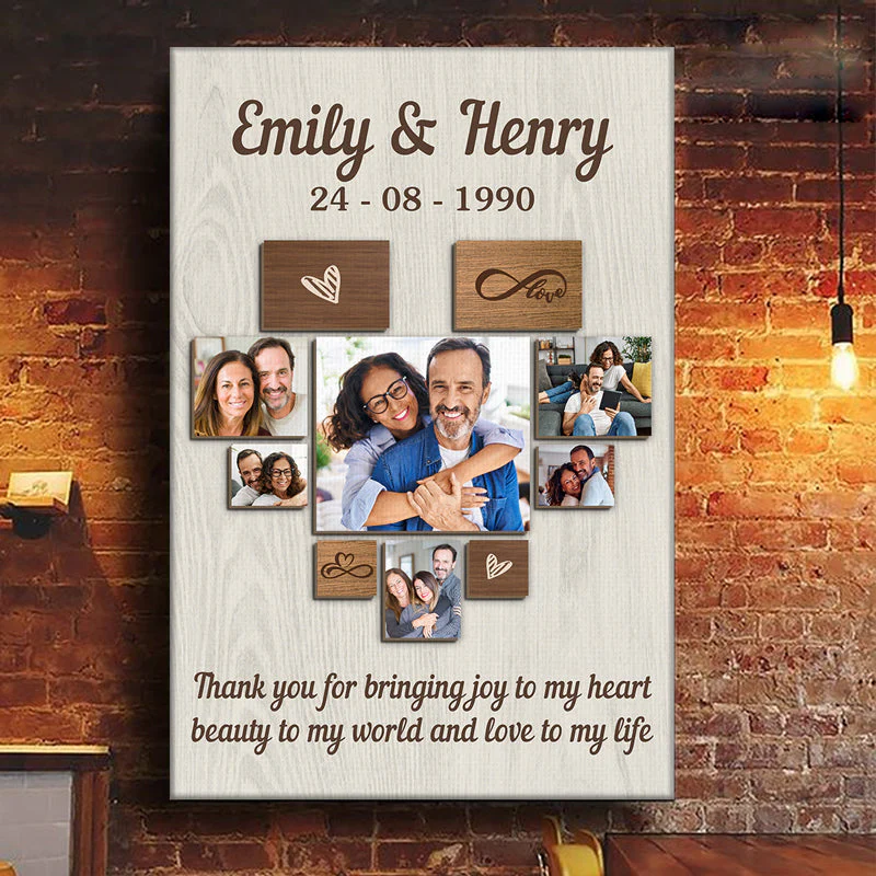 Custom Photo Thanks For Bringing Joy To My Heart - Couple Personalized Custom Vertical Canvas - Gift For Husband Wife, Anniversary - Image 2