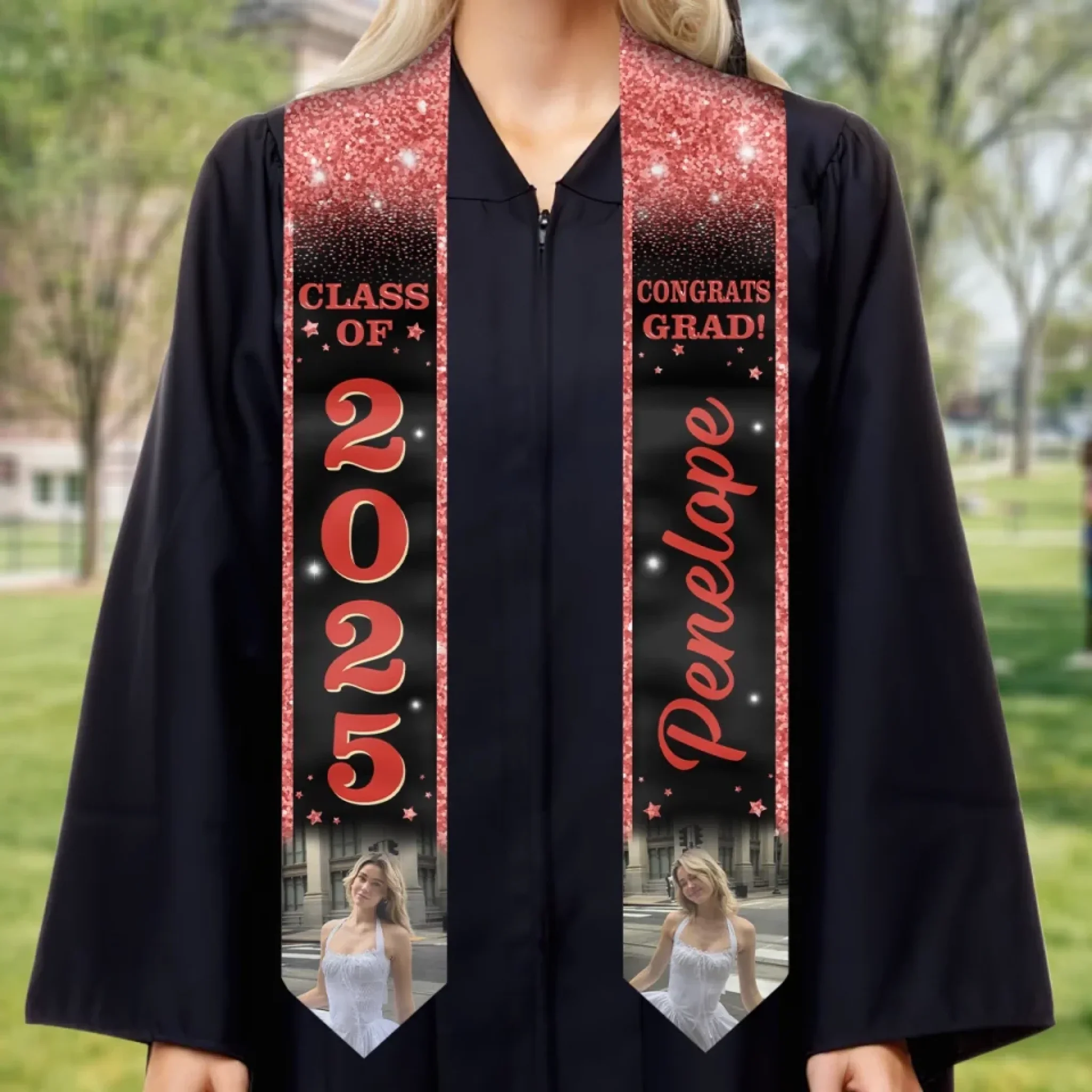 Custom Photo The Future Looks Good On You - Family Personalized Custom Triangle Graduation Stole - Graduation Gift For Family Members, Siblings, Brothers, Sisters