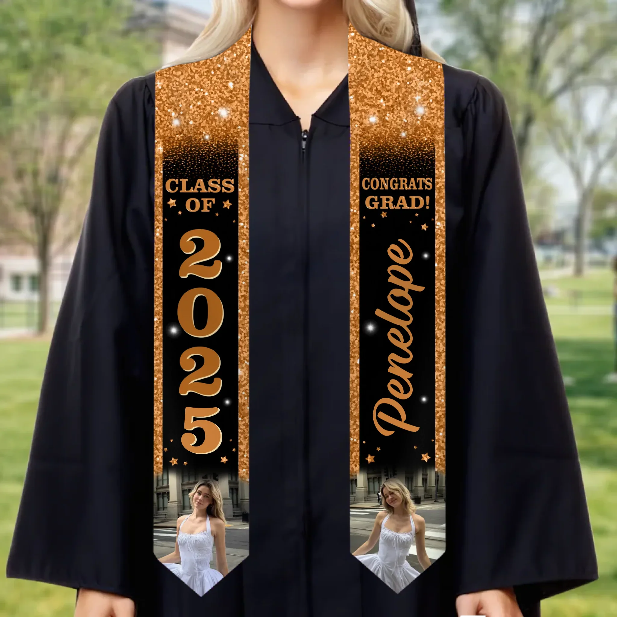 Custom Photo The Future Looks Good On You - Family Personalized Custom Triangle Graduation Stole - Graduation Gift For Family Members, Siblings, Brothers, Sisters - Image 2
