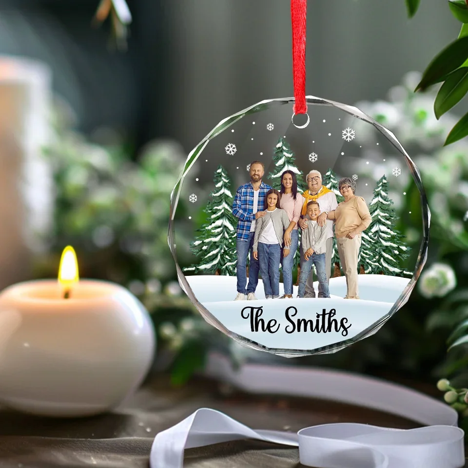 Custom Photo The Joy Of Christmas Is Found In Family - Family Personalized Custom Circle Glass Ornament - Christmas Gift For Family Members - Image 4