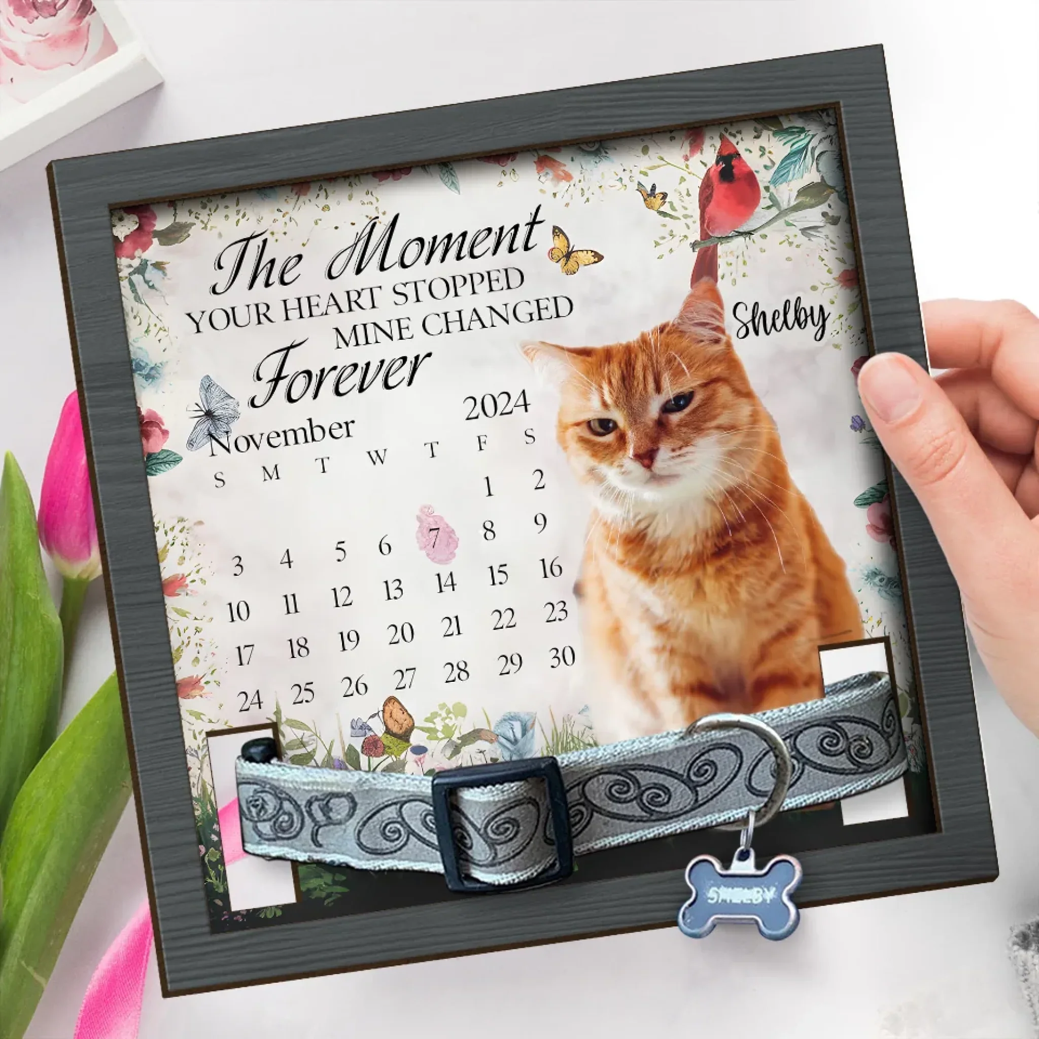 Custom Photo The Moment Your Heart Stopped, Mine Changed Forever - Memorial Personalized Custom Pet Loss Sign, Collar Frame - Sympathy Gift For Pet Owners, Pet Lovers - Image 3