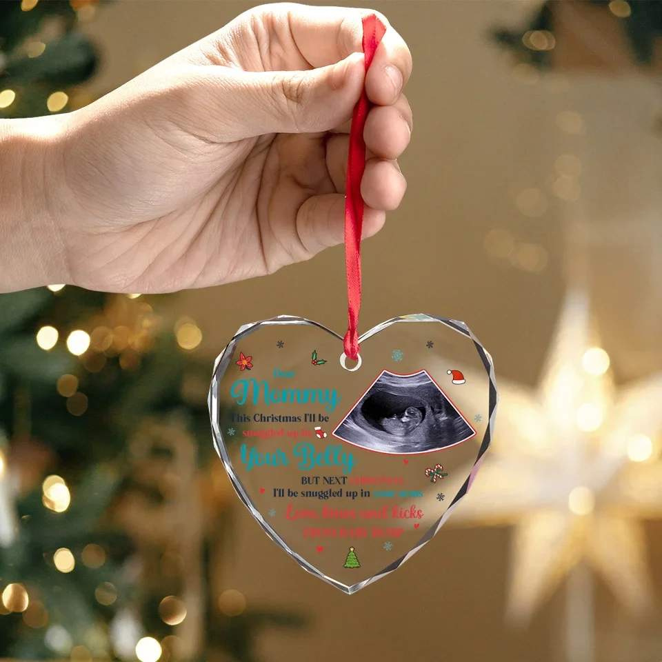 Custom Photo The Smallest Feet Make The Biggest Footprints In Our Hearts - Family Personalized Custom Heart Glass Ornament - Christmas Gift For Baby Kids, Newborn - Image 4