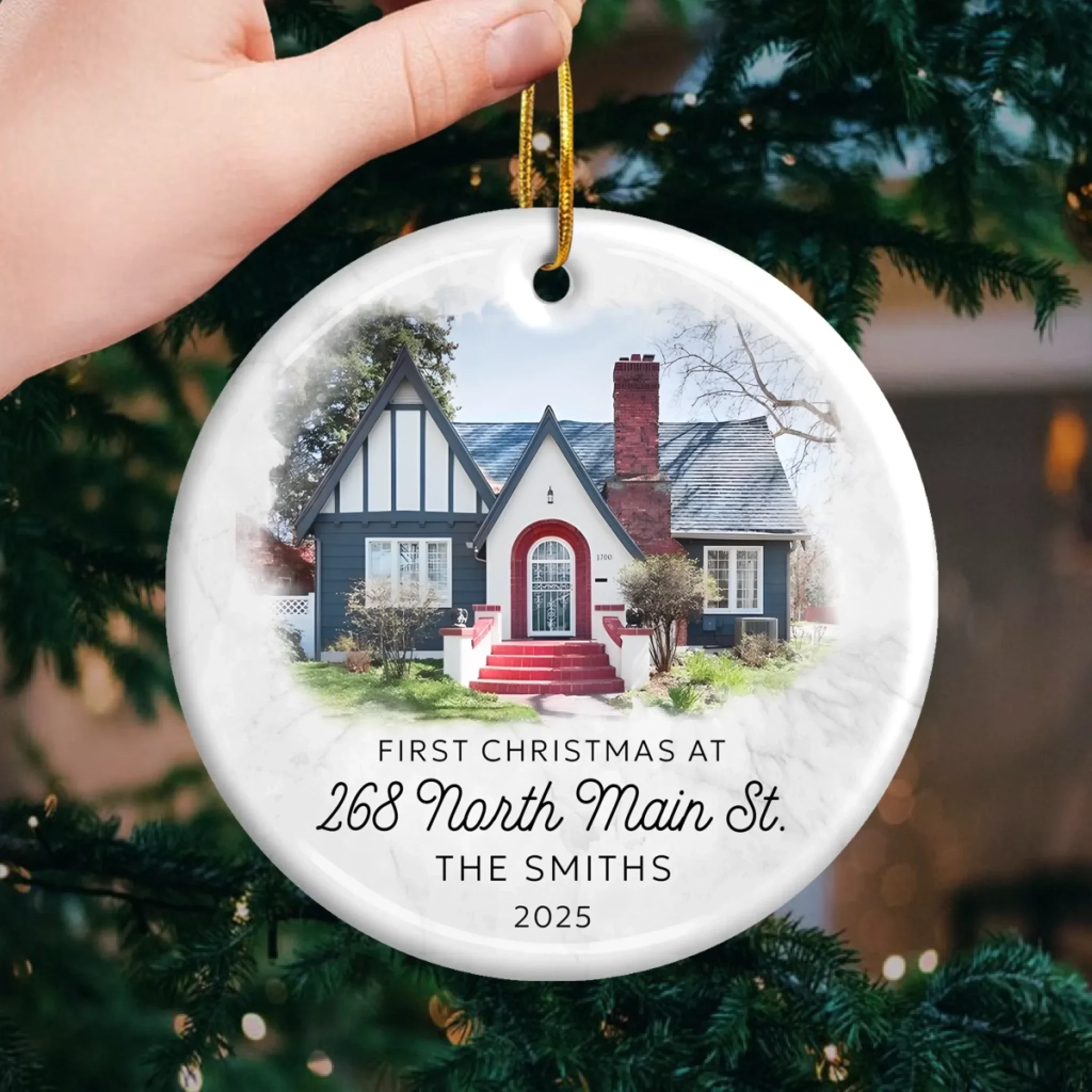 Custom Photo There's Snow Place Like Home - Family Personalized Custom Ornament - Ceramic Round Shaped - Christmas Gift For Family Members, First Christmas - Image 3