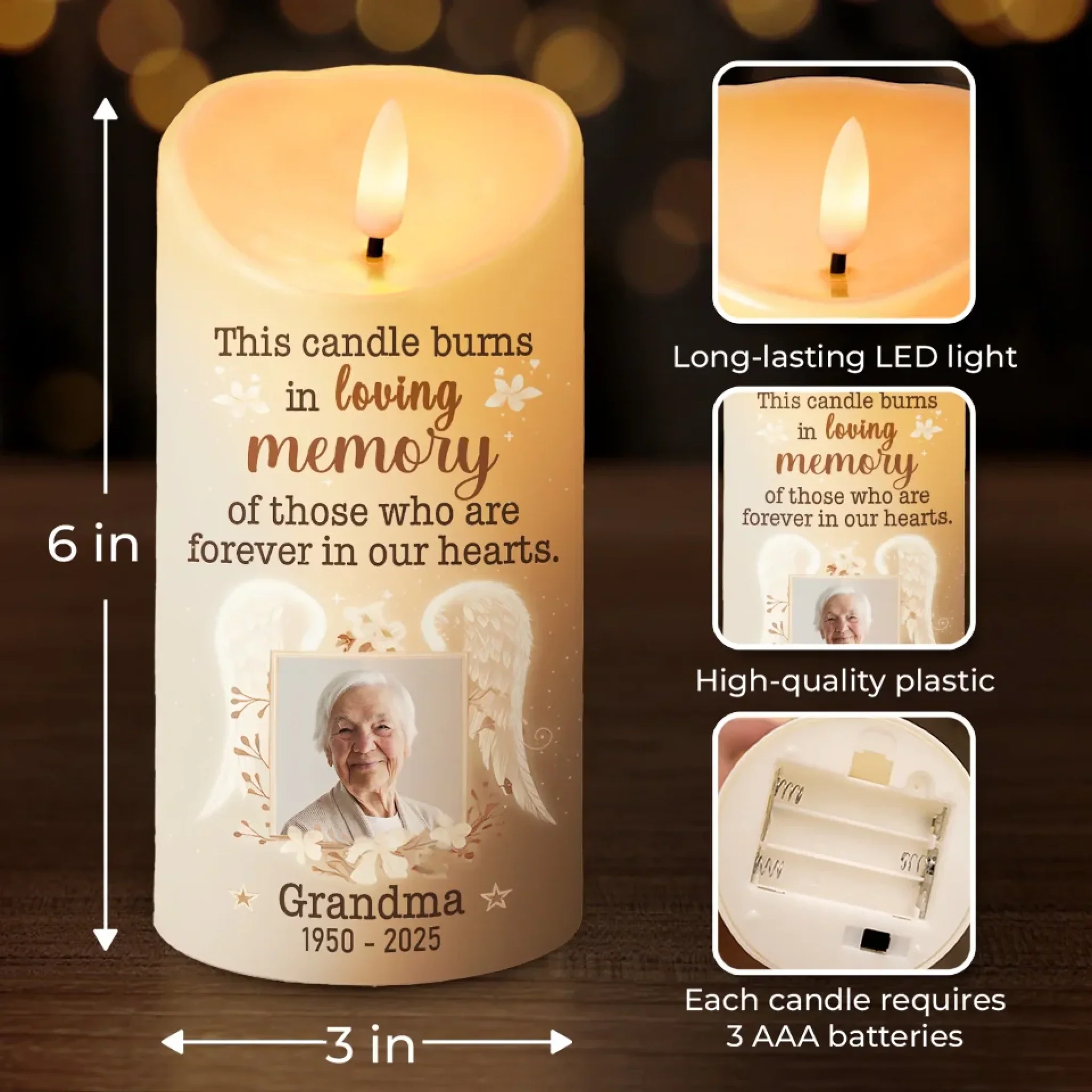 Custom Photo This Candle Shines In Cherished Memory - Memorial Personalized Custom LED Candle - Sympathy Gift For Family Members - Image 4