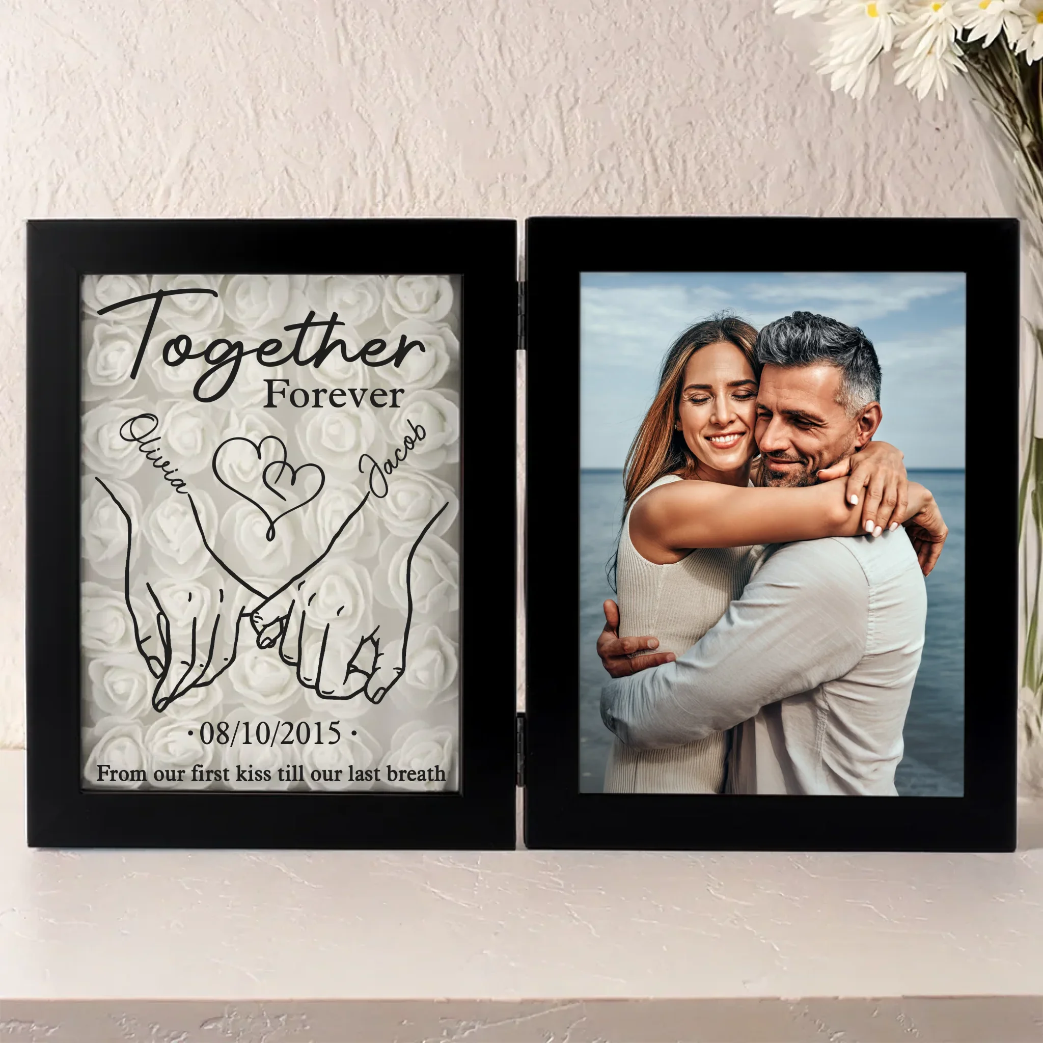 Custom Photo Together Forever - Couple Personalized Custom Double Frame Flower Shadow Box - Gift For Husband Wife, Anniversary - Image 4