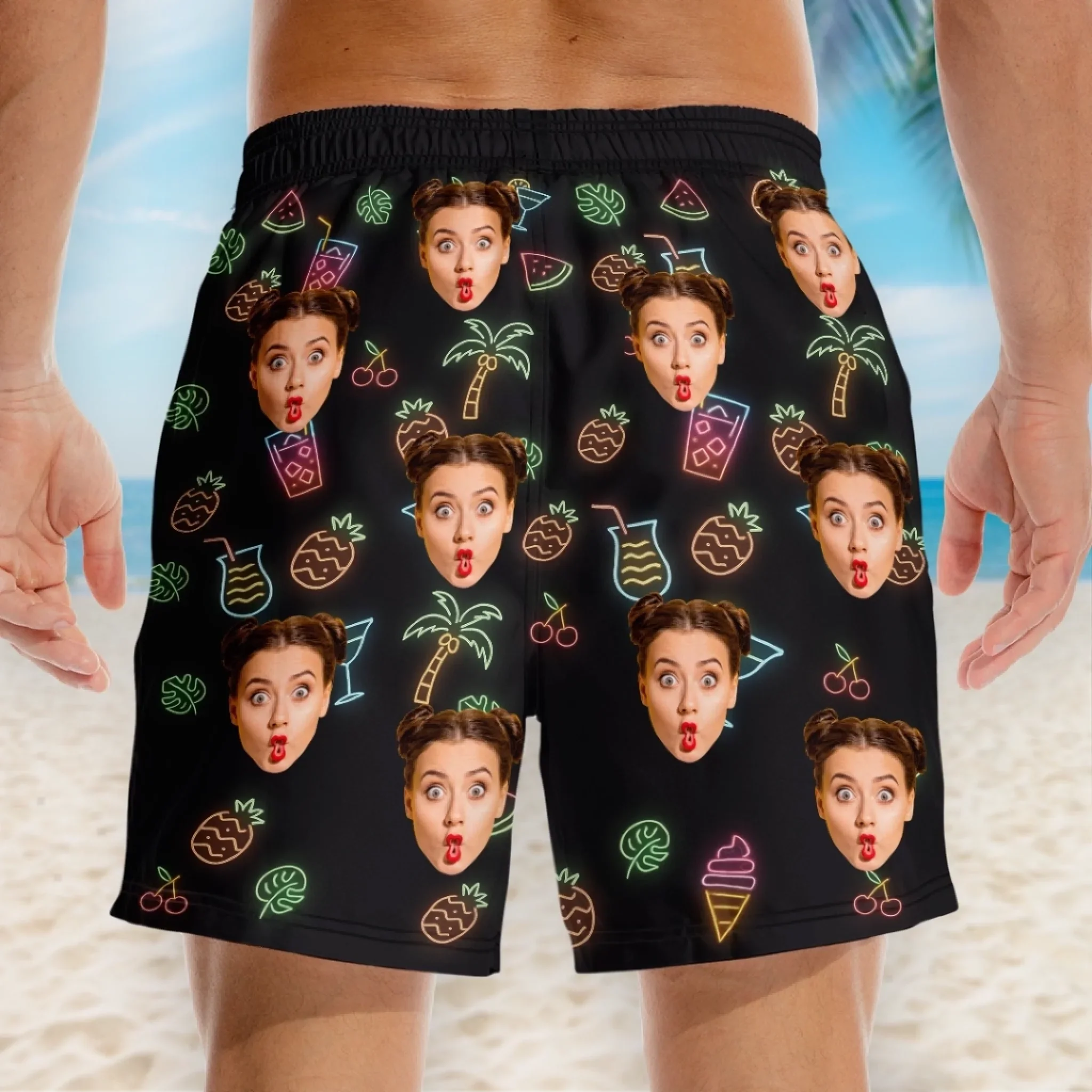 Custom Photo Tropical Party - Family Personalized Custom Tropical Hawaiian Aloha Men Beach Shorts - Summer Vacation Gift For Family Members, Pet Owners, Pet Lovers - Image 3
