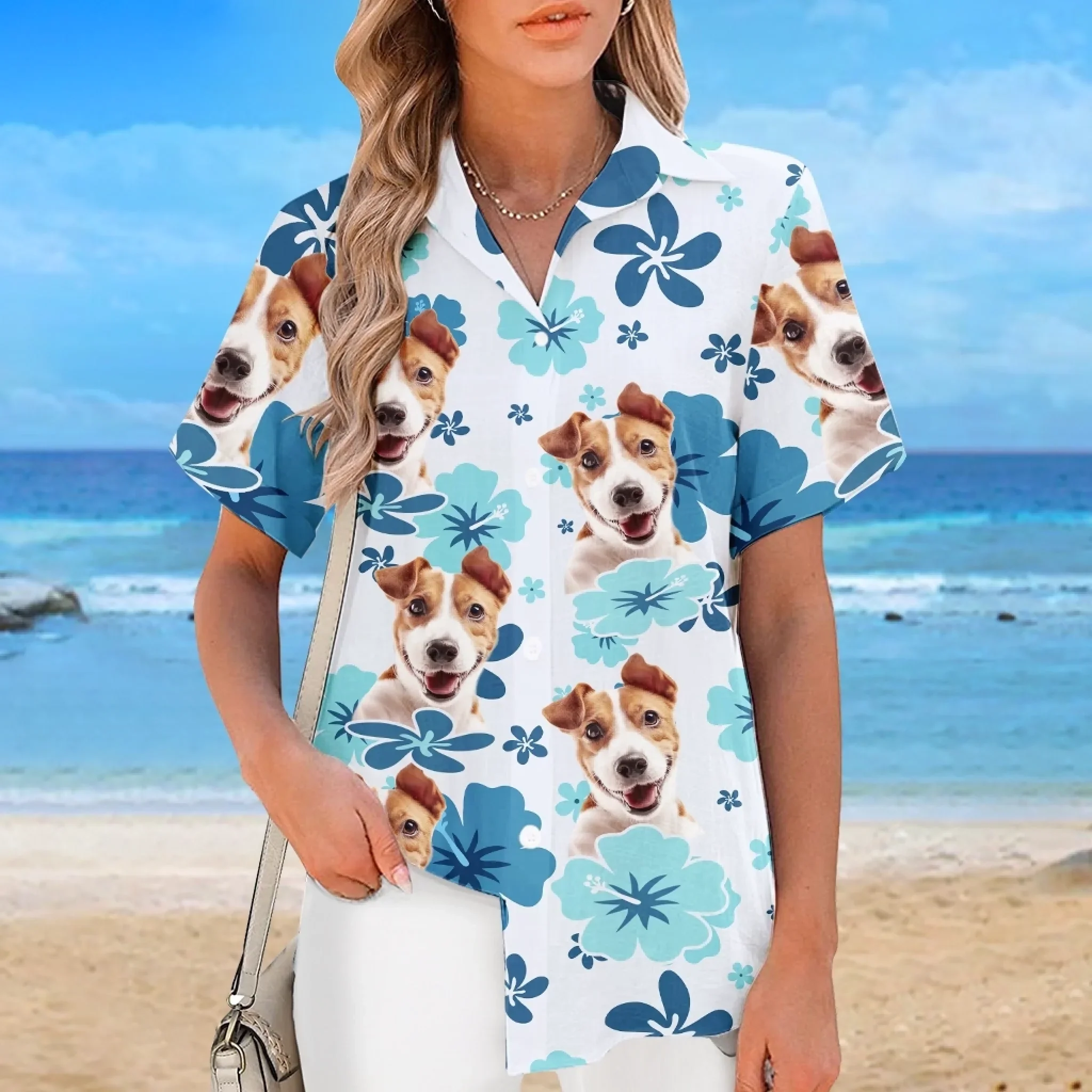 Custom Photo Unisex Tropical Hawaiian Aloha Shirt - Personalized Summer Vacation And Travel Gifts For Dog Cat Lovers, Dog Dad And Mom, Cat Owners - Beach Bum With My Pup - Image 5
