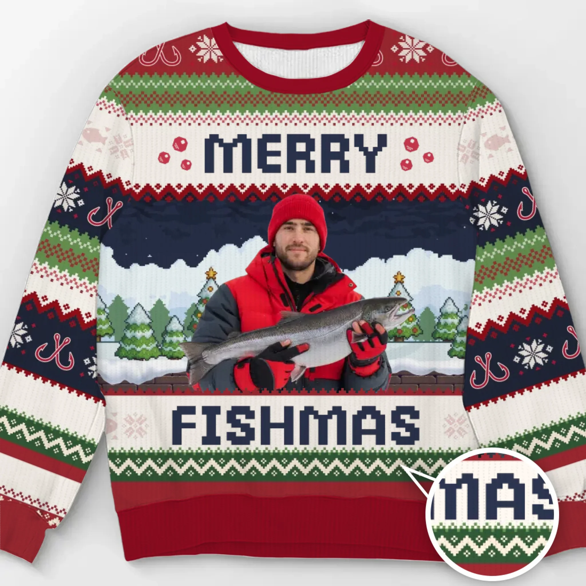 Custom Photo Unisex Ugly Sweatshirt - Personalized  Christmas Birthday Fishing Gifts For Fisherman - This Fishmas, I’m The Real Catch - Image 2