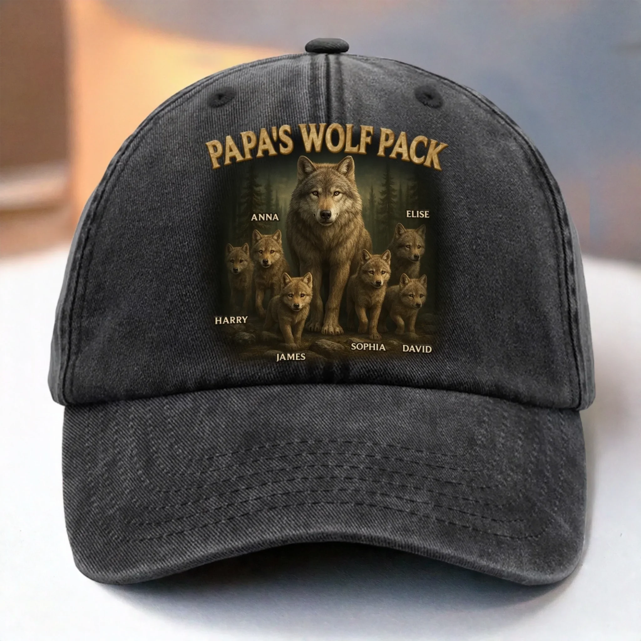 Custom Photo Vintage Washed Denim Baseball Cap - Personalized Birthday Gifts For Dad, Grandpa - Loyal Hearts In One Pack