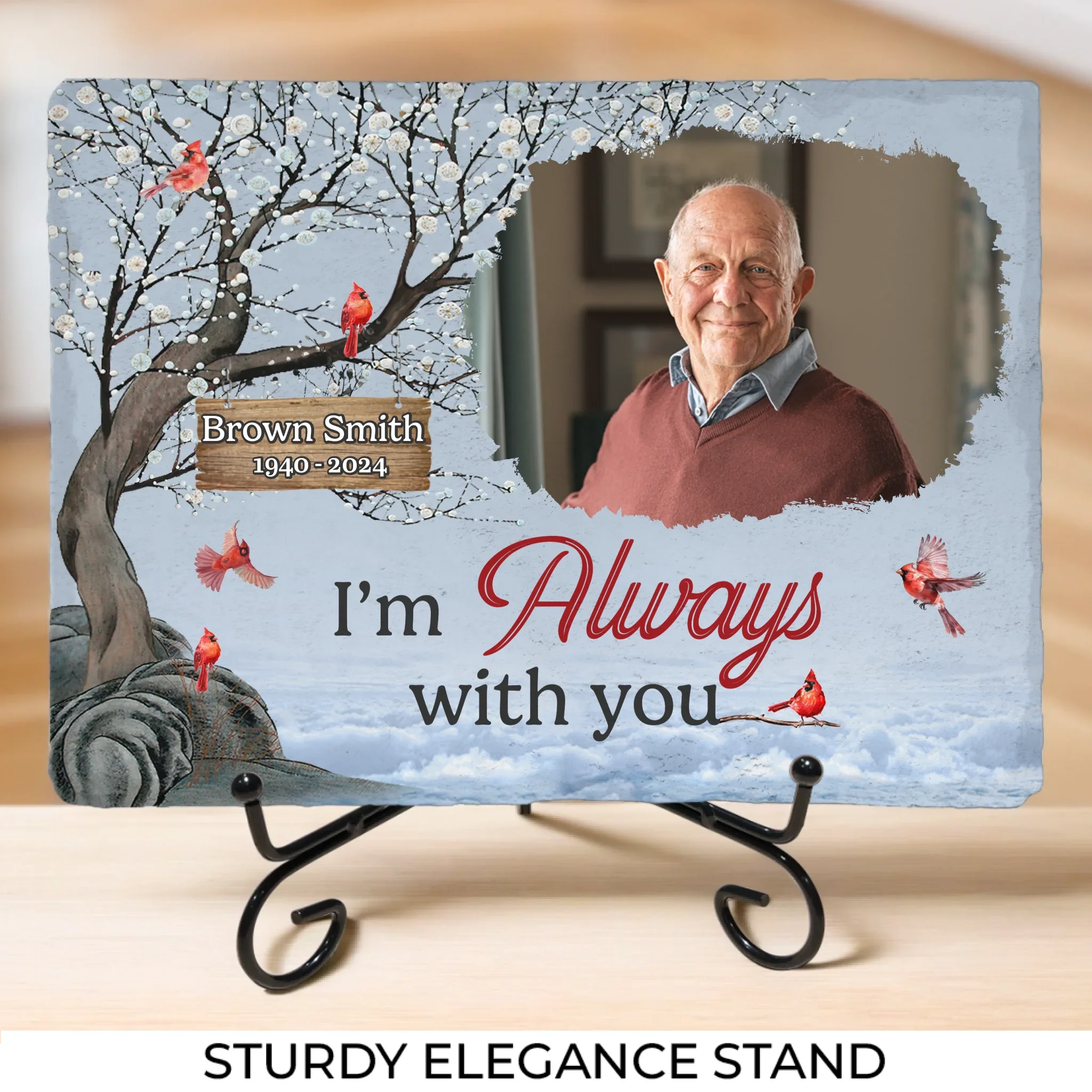 Custom Photo We're Always With You - Memorial Personalized Custom Rectangle Shaped Stone With Stand - Sympathy Gift For Family Members - Image 4