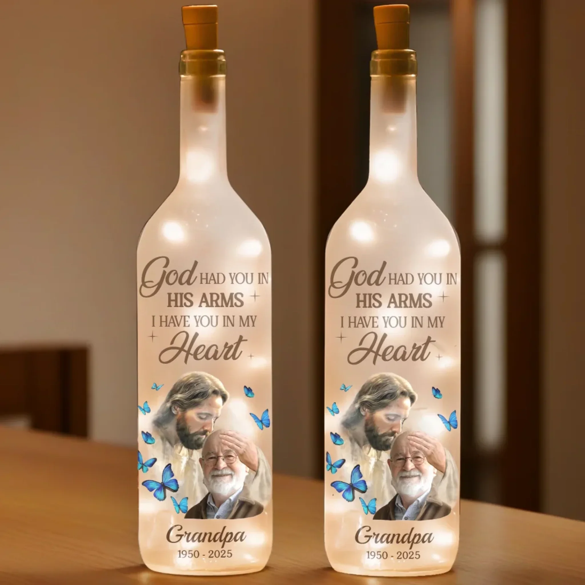 Custom Photo We’re With You Every Step Of The Way - Memorial Personalized Custom Bottle Lamp - Sympathy Gift For Family Members - Image 3