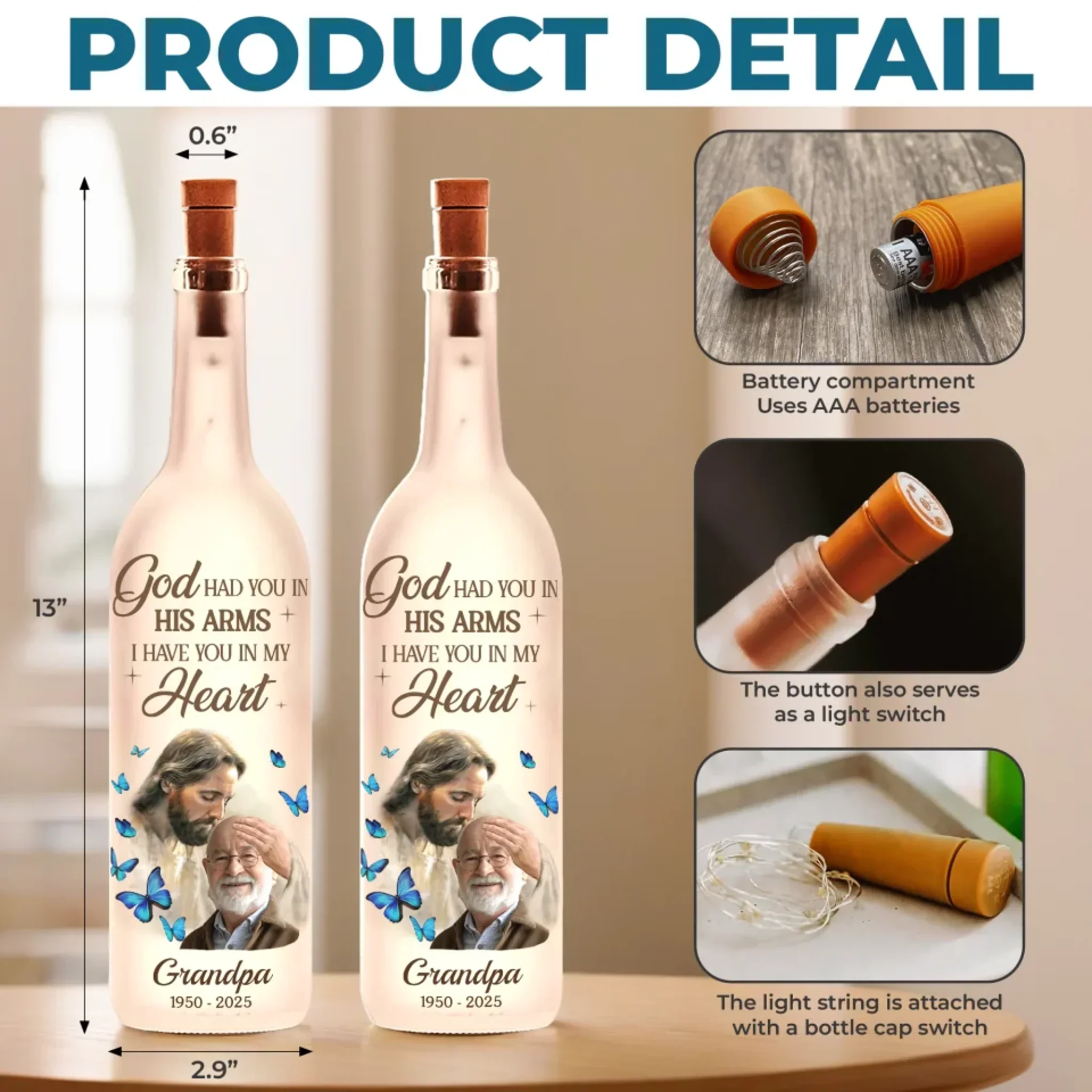 Custom Photo We’re With You Every Step Of The Way - Memorial Personalized Custom Bottle Lamp - Sympathy Gift For Family Members - Image 5