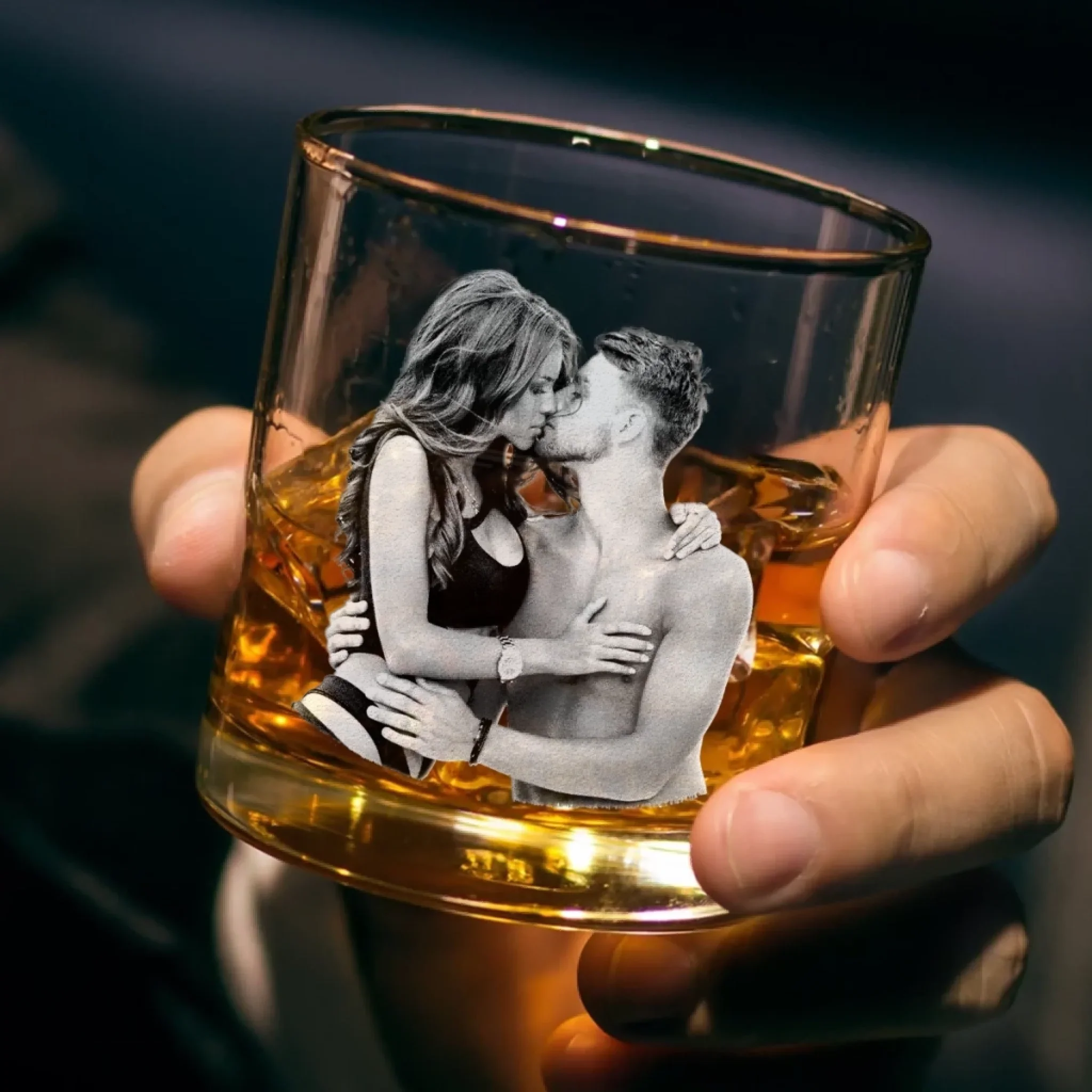 Custom Photo Whiskey Glass With Bottom And Side Engraving - Personalized Anniversary Wedding Gifts For Husband And Wife, Him And Her - Let’s Grow Old And Weird Together - Image 3