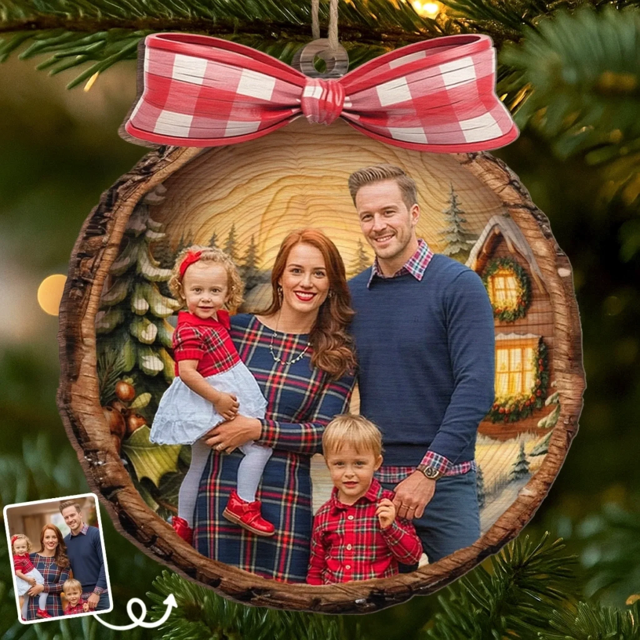 Custom Photo Wood Ornament - Personalized Christmas Birthday Gifts For Mom, Dad, Brother, Sister, Kids - Love Grows Best In Cozy Cabins