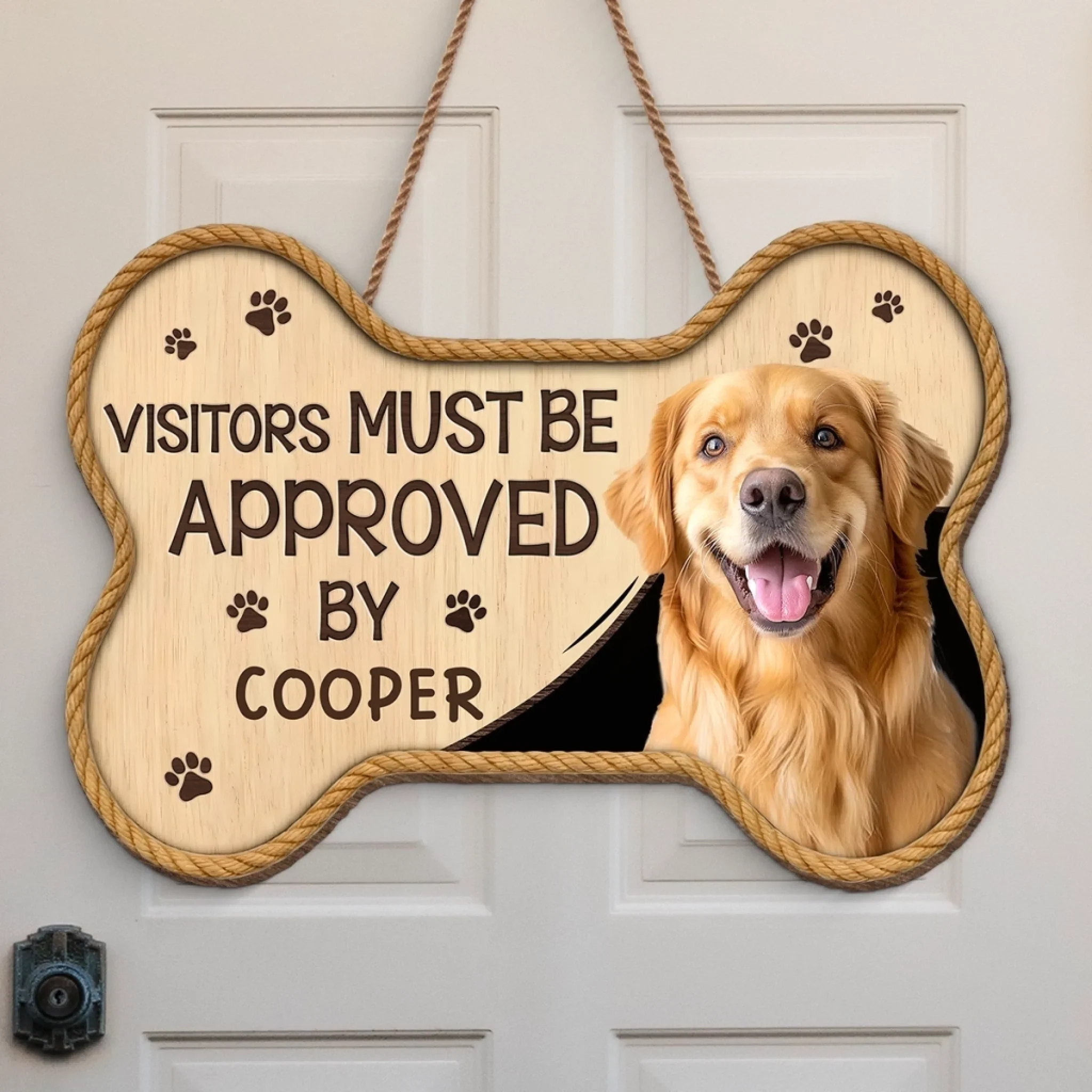 Custom Photo Wood Sign - Personalized Birthday Gifts For Dog Cat Lovers, Dog Dad And Mom, Cat Owners - Living Under Paw Rules