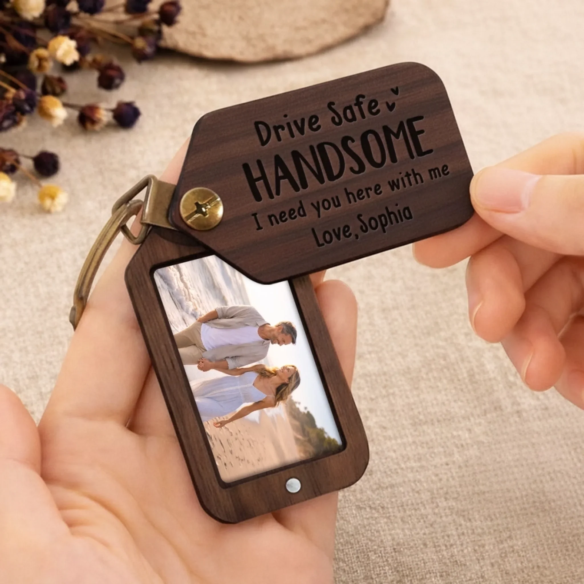 Custom Photo Wooden Keychain - Personalized Anniversary Wedding Gifts For Husband And Wife, Him And Her - You Make Moments Matter - Image 5