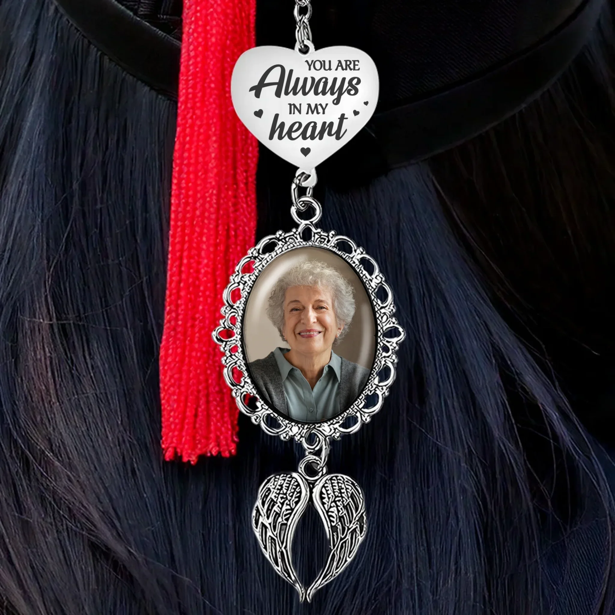 Custom Photo You Are Always In My Heart - Memorial Personalized Custom Graduation Tassel Heart & Angel Wing Charm - Sympathy Gift, Graduation Gift For Family Members, Siblings, Brothers, Sisters - Image 2