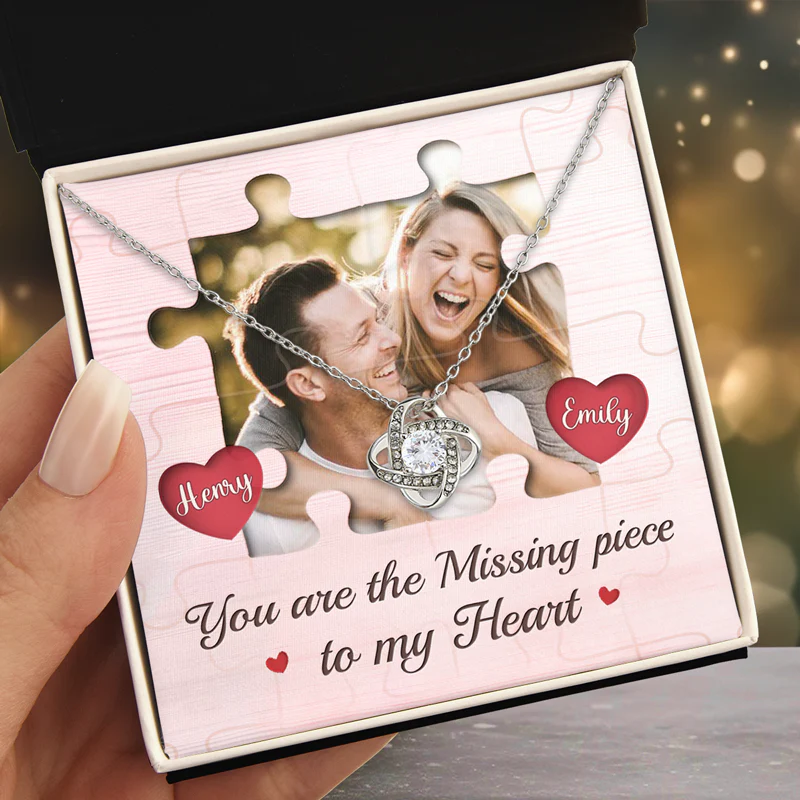 Custom Photo You Are My Missing Piece - Couple Personalized Custom Love Knot Necklace - Gift For Husband Wife, Anniversary - Image 2