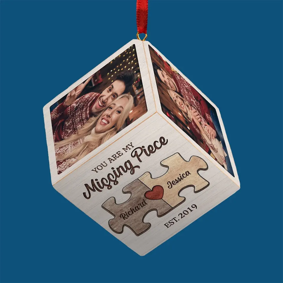 Custom Photo You Are My Missing Piece - Couple Personalized Custom Wooden Cube Ornament - Christmas Gift For Husband Wife, Anniversary - Image 3