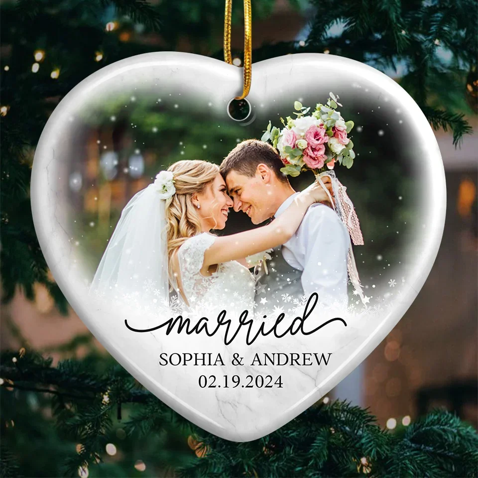 Custom Photo You Are The Joy To My World - Couple Personalized Custom Ornament - Ceramic Heart Shaped - Christmas Gift For Husband Wife, Anniversary, First Christmas