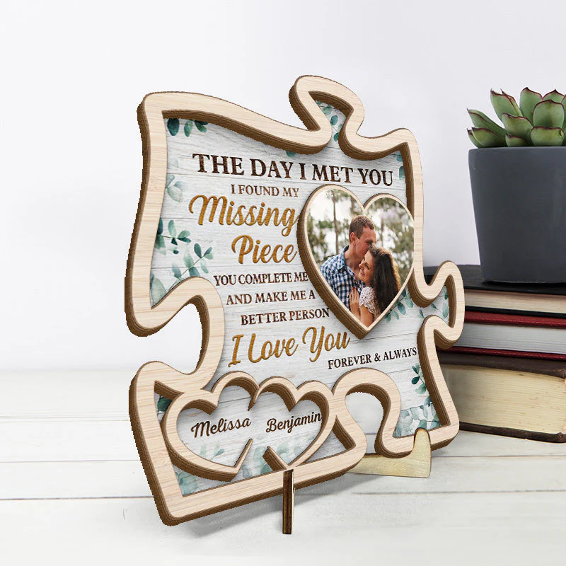 Custom Photo You Complete Me Endlessly - Couple Personalized Custom 2-Layered Wooden Plaque With Stand - House Warming Gift For Husband Wife, Anniversary - Image 3