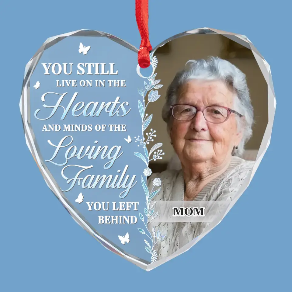 Custom Photo You Still Live On In The Hearts - Memorial Personalized Custom Heart Glass Ornament - Sympathy Gift, Christmas Gift For Family Members - Image 2