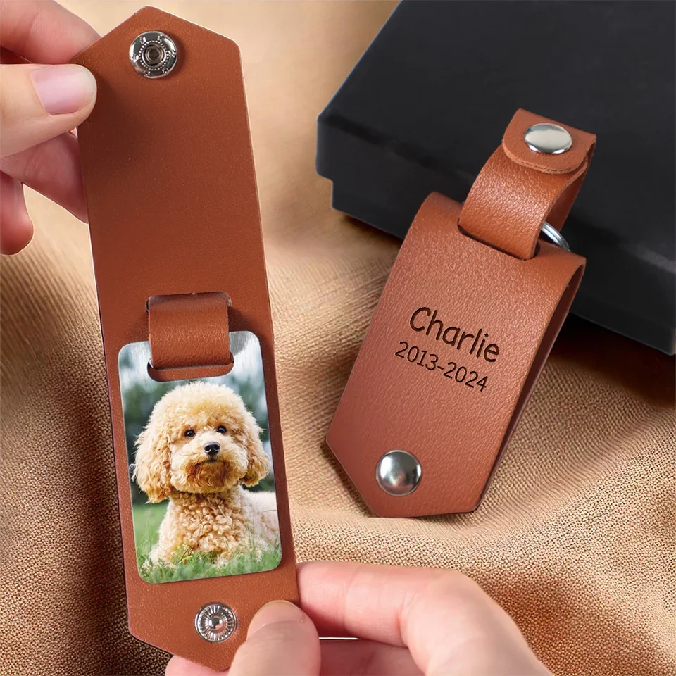 Custom Photo You Will Never Leave My Heart - Memorial Personalized Custom Engraved Leather Keychain - Sympathy Gift For Pet Owners, Pet Lovers - Image 3