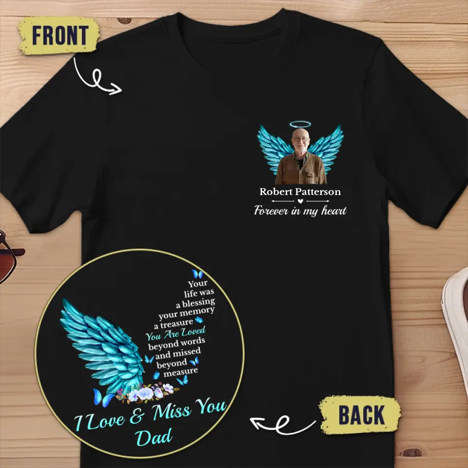 Custom Photo Your Life Was A Blessing, Your Memory A Treasure - Memorial Personalized Custom Back And Front Printed Unisex T-shirt - Sympathy Gift For Family Members - Image 2