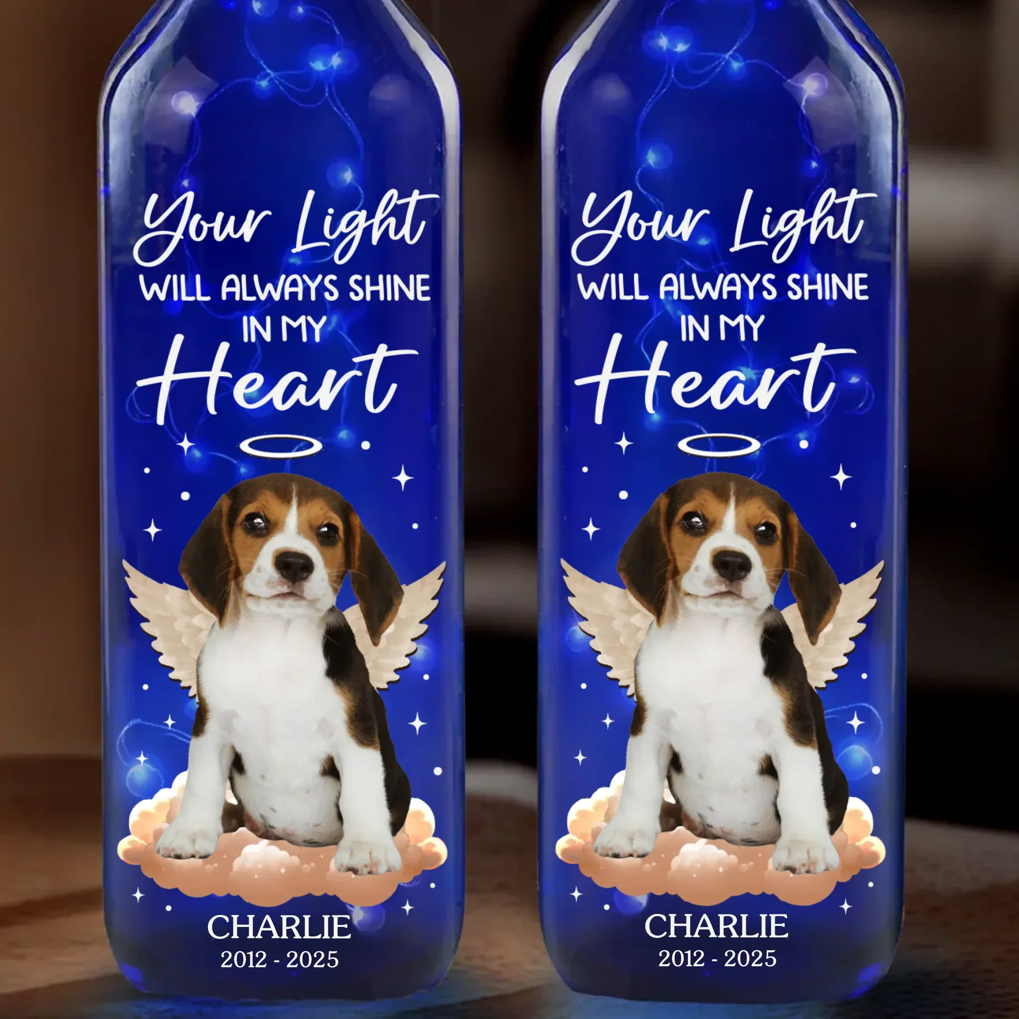Custom Photo Your Light Will Always Shine In My Heart - Memorial Personalized Custom Blue Bottle Lamp - Sympathy Gift For Pet Owners, Pet Lovers - Image 2