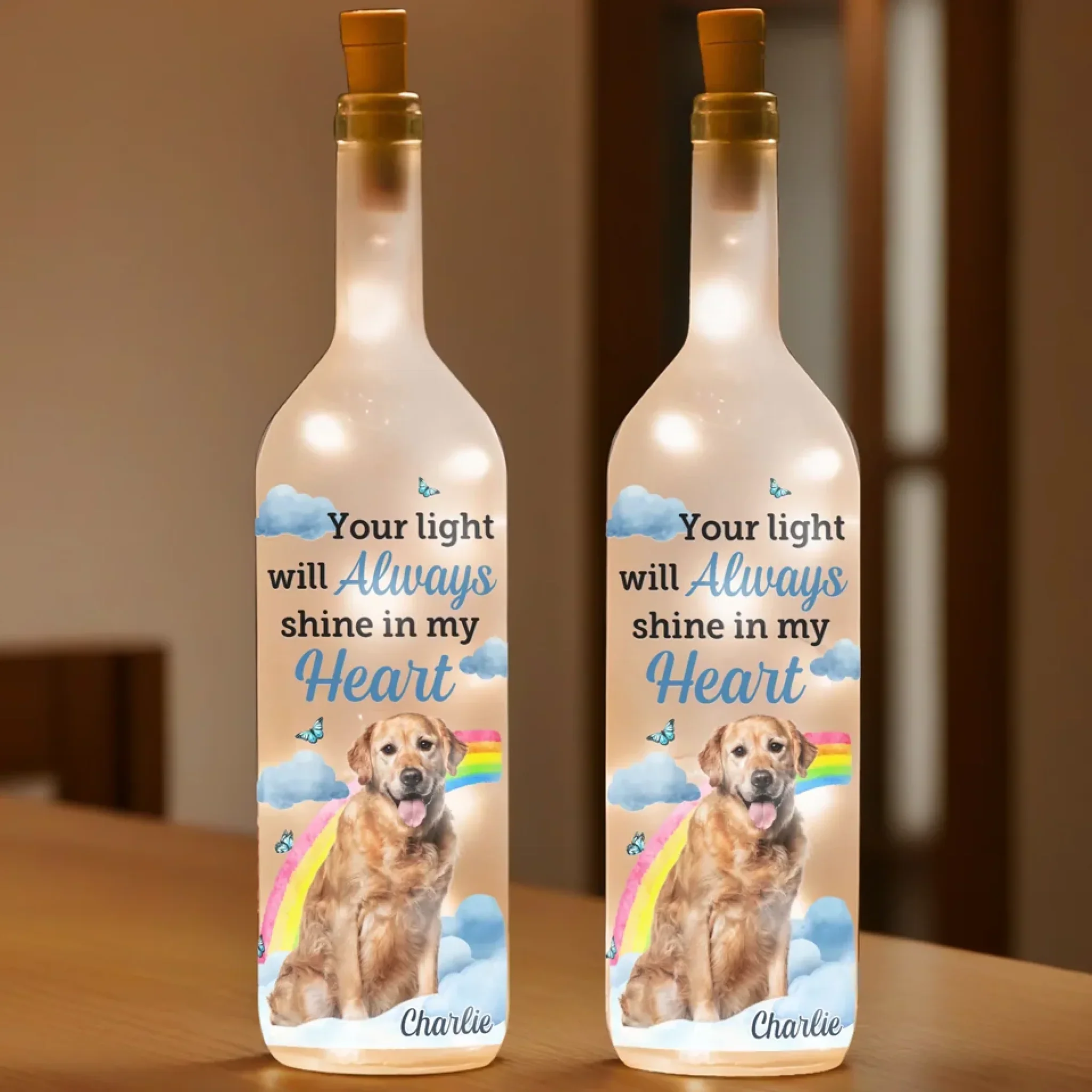 Custom Photo Your Light Will Always Shine In My Heart - Memorial Personalized Custom Bottle Lamp - Sympathy Gift For Pet Owners, Pet Lovers - Image 3