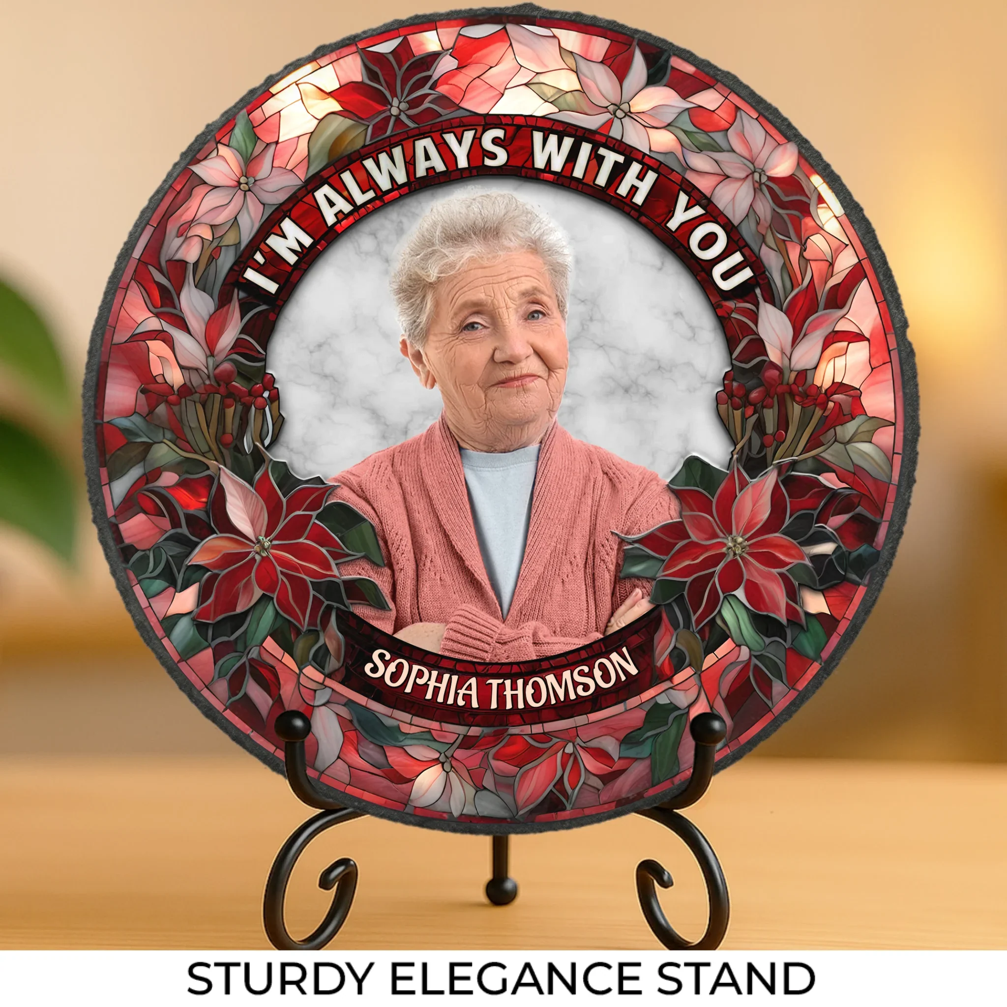 Custom Photo Your Love Lingers In The Little Things - Memorial Personalized Custom Round Shaped Stone With Stand - Sympathy Gift For Family Members - Image 2
