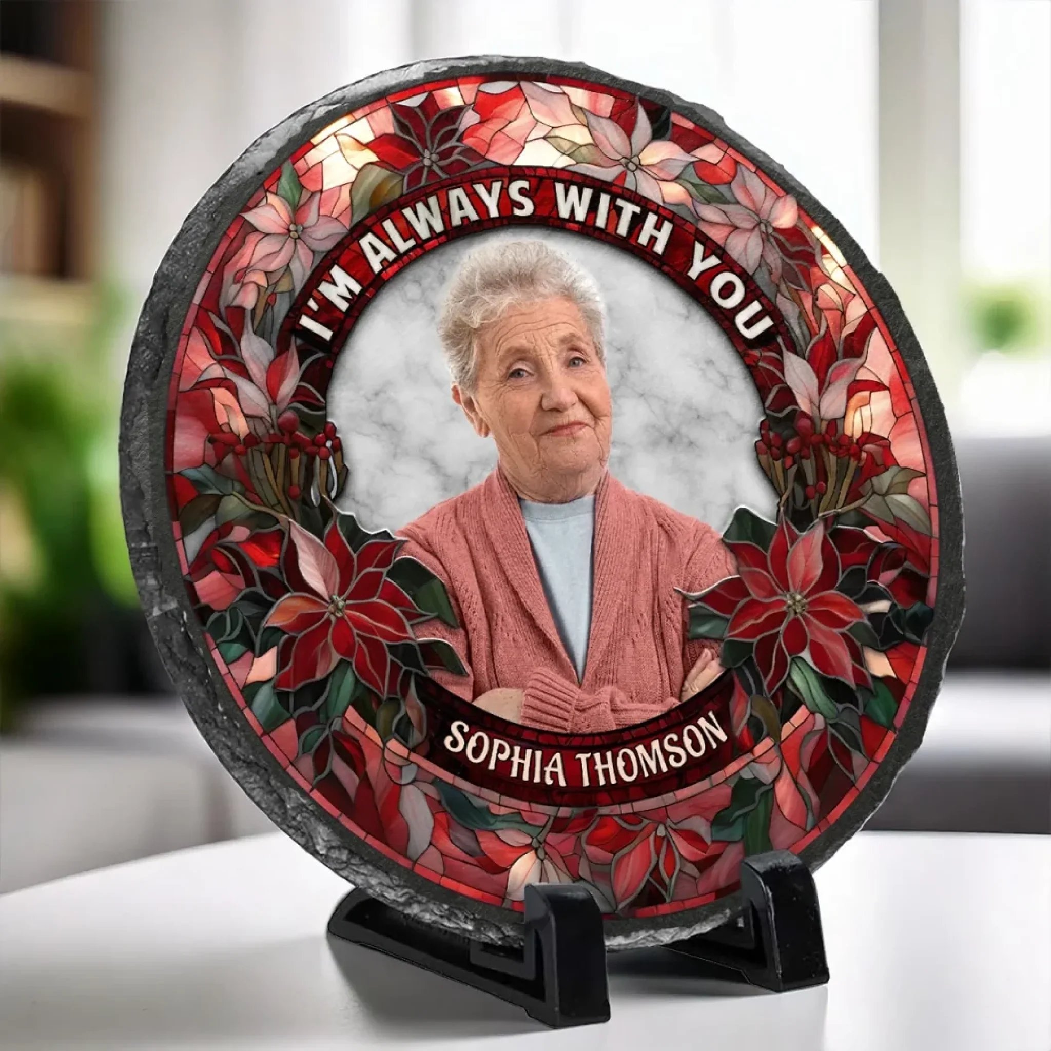 Custom Photo Your Love Lingers In The Little Things - Memorial Personalized Custom Round Shaped Stone With Stand - Sympathy Gift For Family Members - Image 3