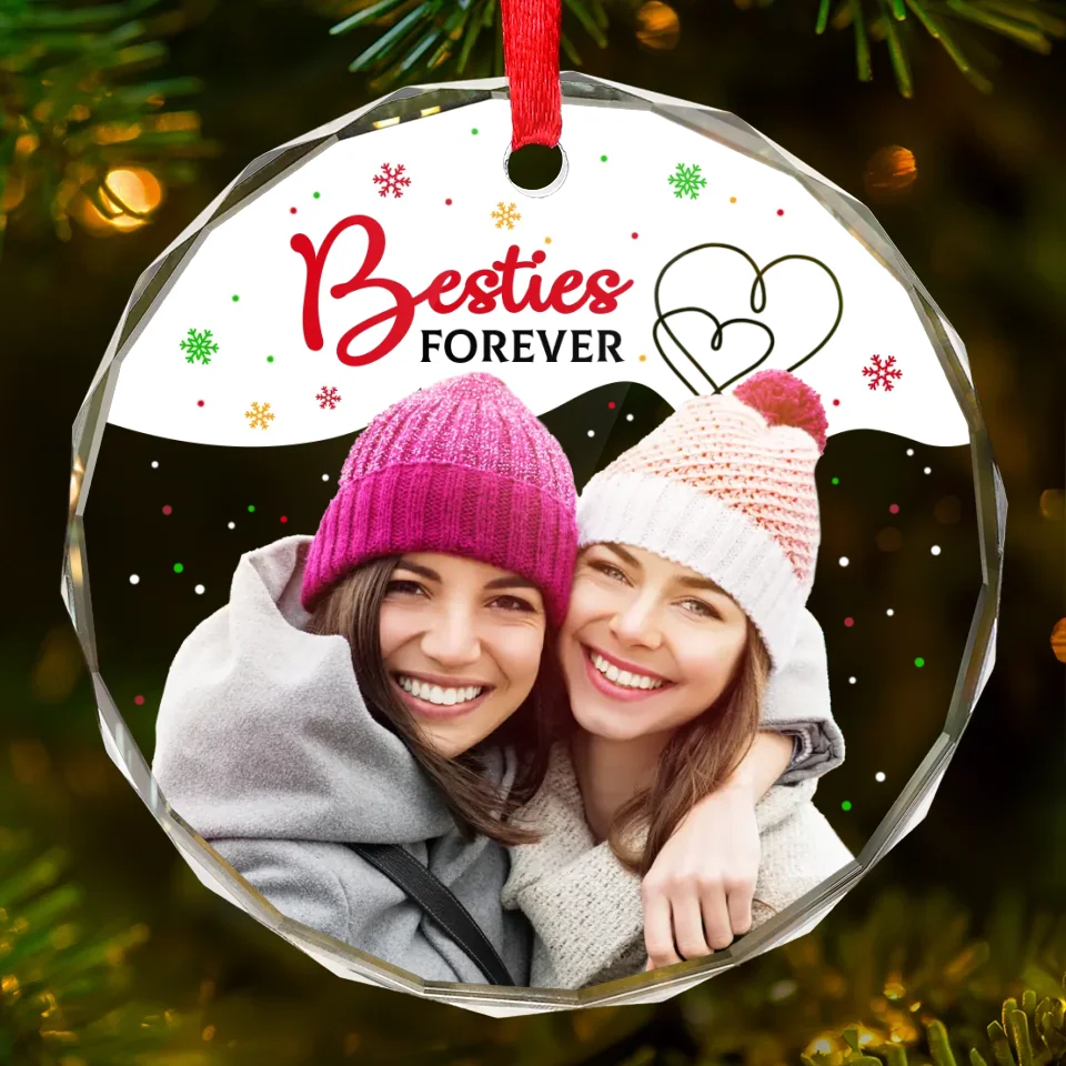 Custom Photo Your Vibe Attracts Your Tribe - Bestie Personalized Custom Circle Glass Ornament - Christmas Gift For Best Friends, BFF, Sisters, Coworker - Image 2