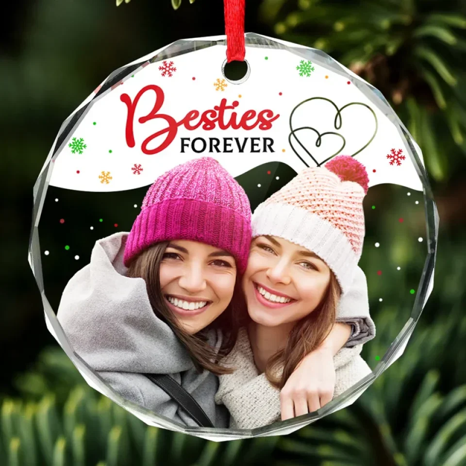 Custom Photo Your Vibe Attracts Your Tribe - Bestie Personalized Custom Circle Glass Ornament - Christmas Gift For Best Friends, BFF, Sisters, Coworker - Image 3