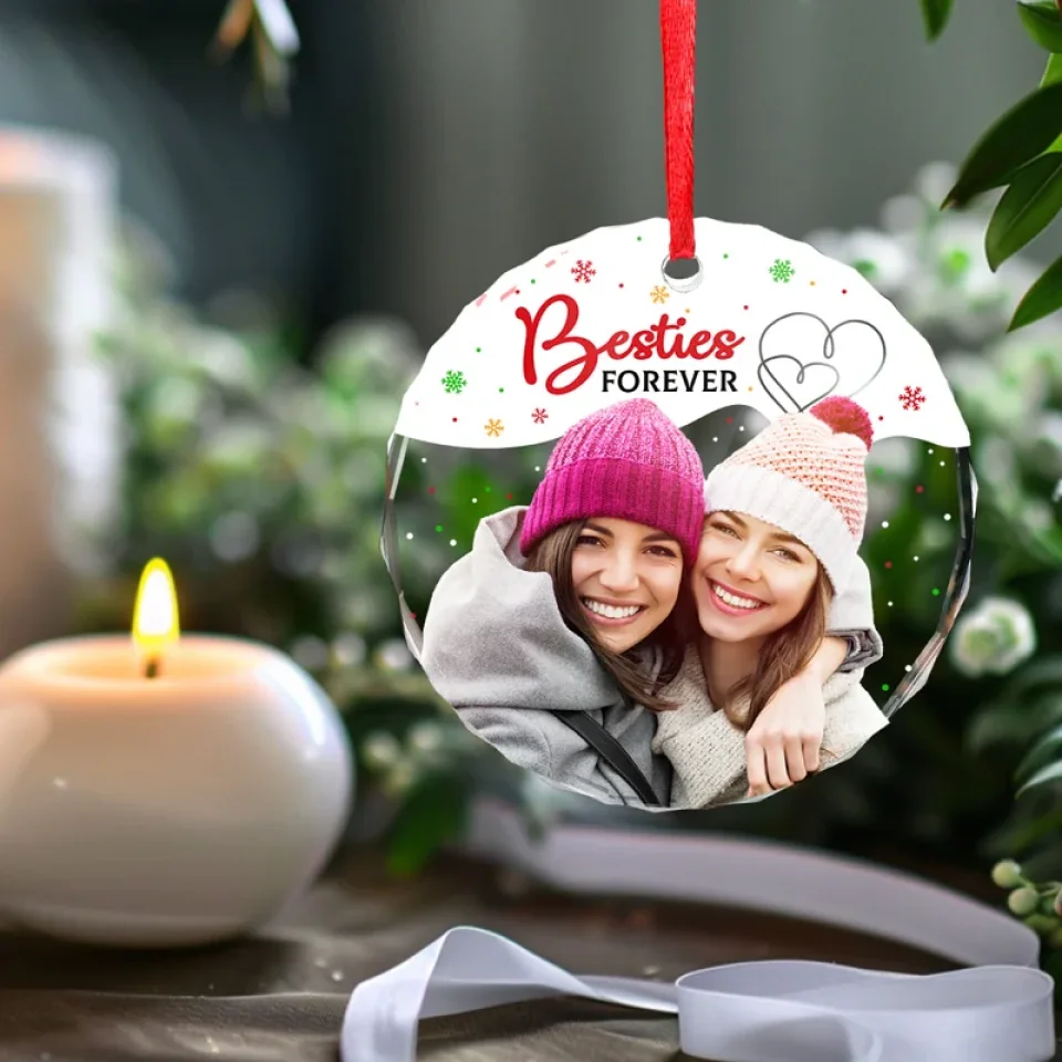 Custom Photo Your Vibe Attracts Your Tribe - Bestie Personalized Custom Circle Glass Ornament - Christmas Gift For Best Friends, BFF, Sisters, Coworker - Image 5